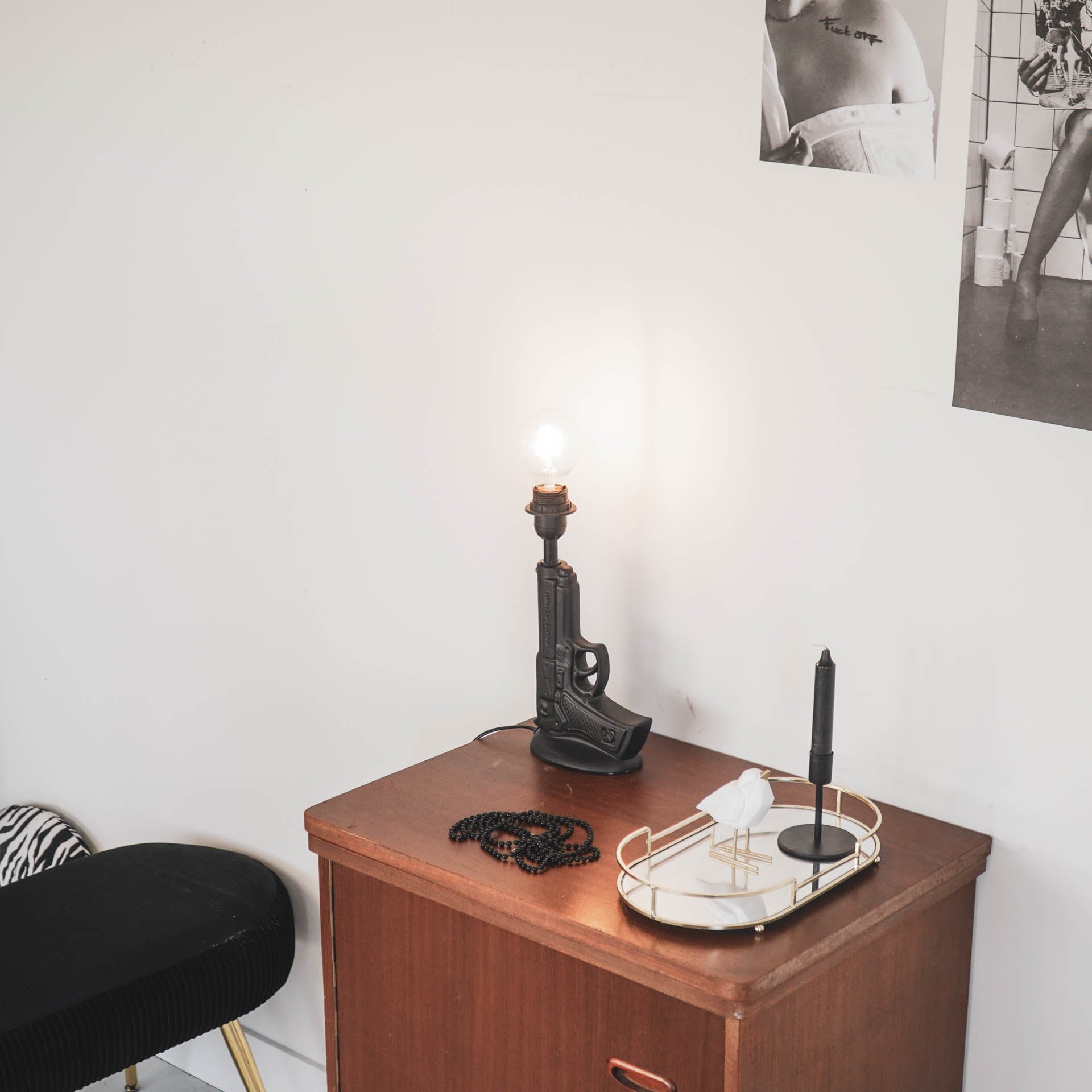 Lamp - Pistool - Keramiek - Zwart - 15x9x32cm