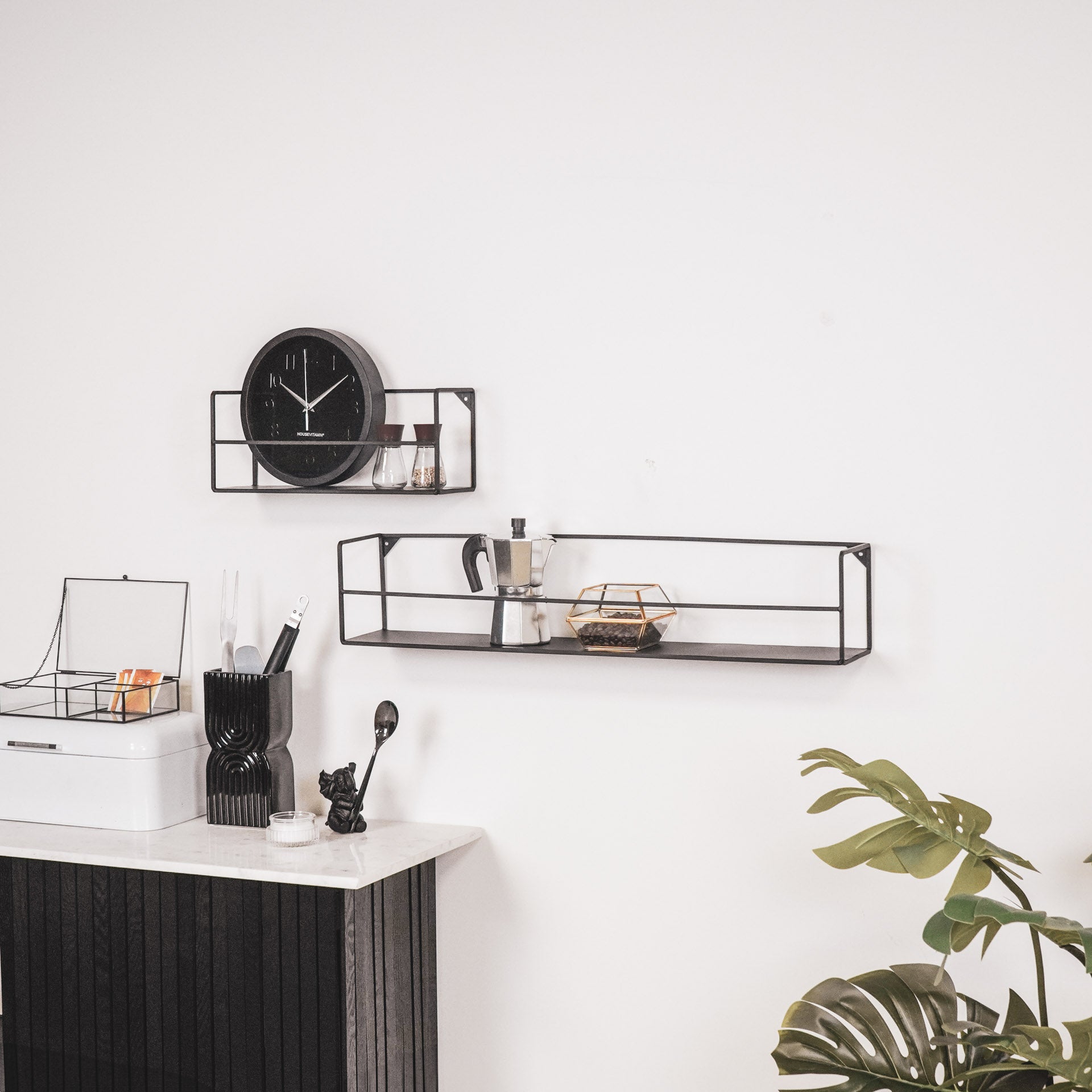 Wandplanken - Metaal - Zwart - Set van 2 - 40x14x16 en 80x14x16cm
