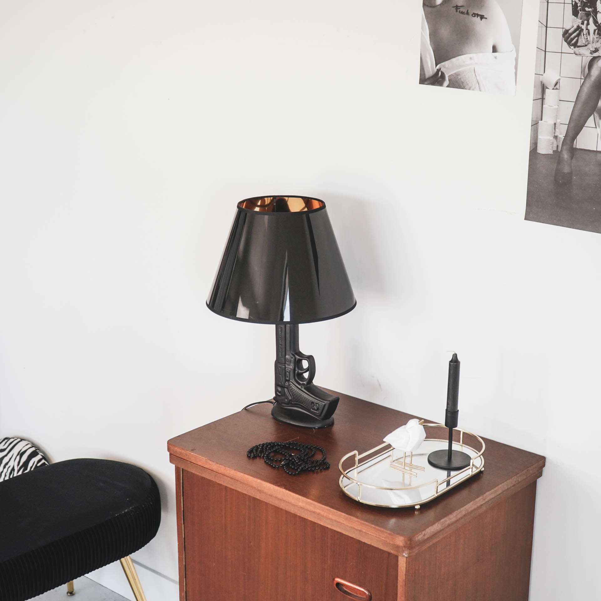 Lamp - Pistool - Keramiek - Zwart - 15x9x32cm