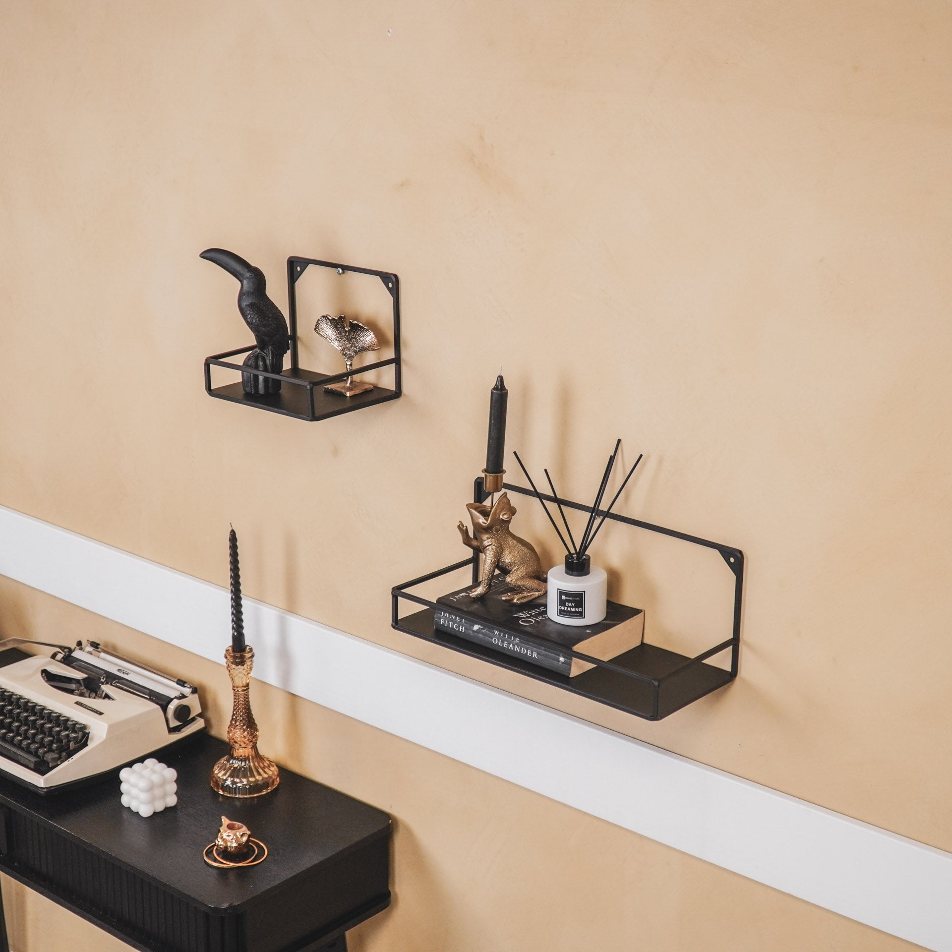 Wandplanken - Metaal - Zwart - Set van 2 - 20x16 en 40x16cm