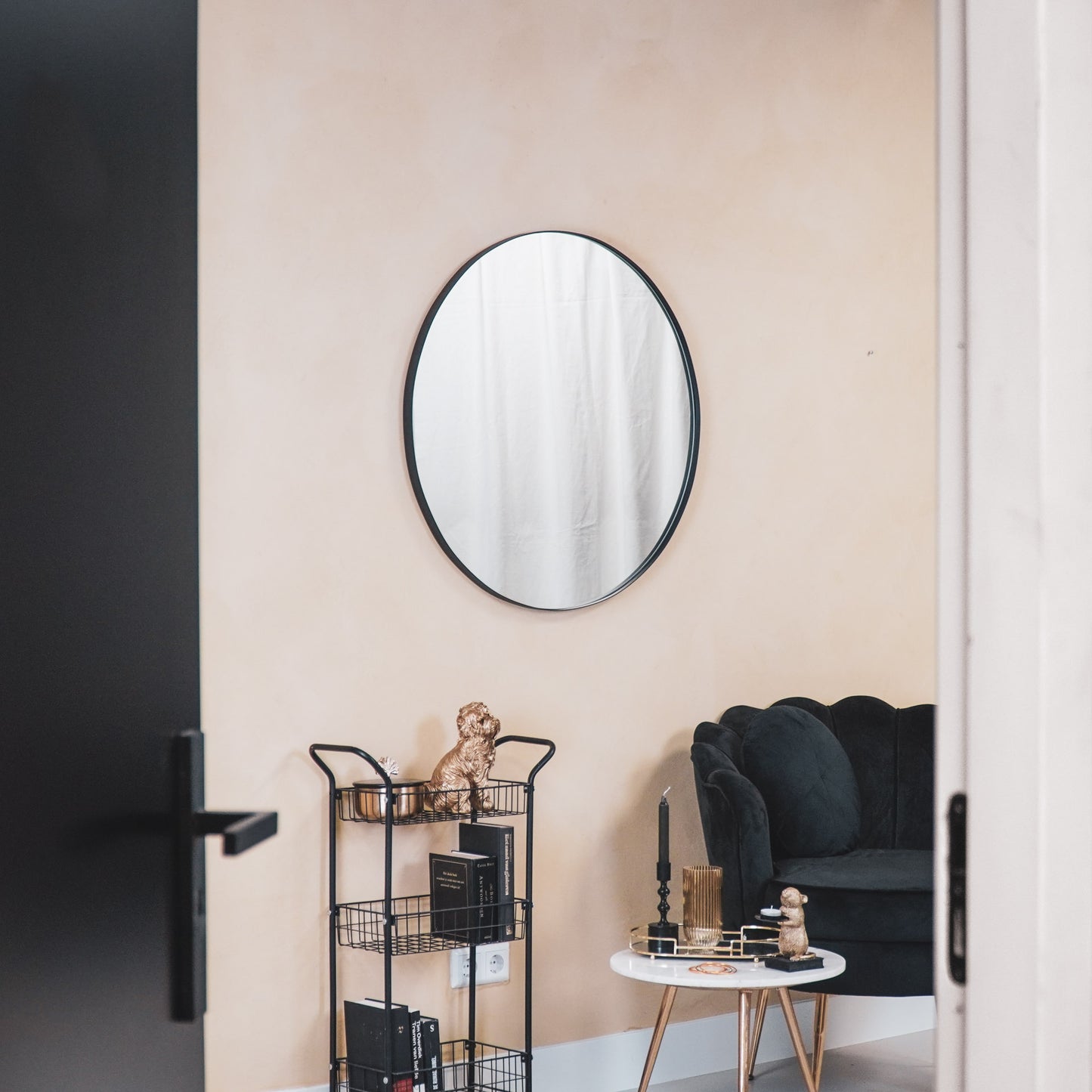 HV Ronde Metalen Spiegel - Zwart - 80cm