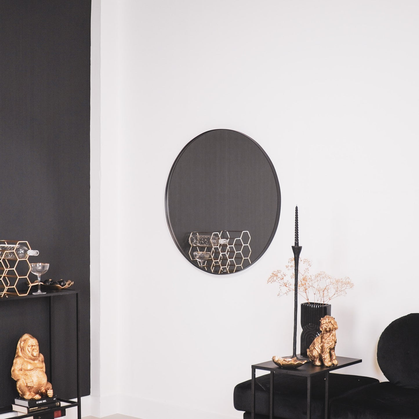 HV Ronde Metalen Spiegel - Zwart - 80cm