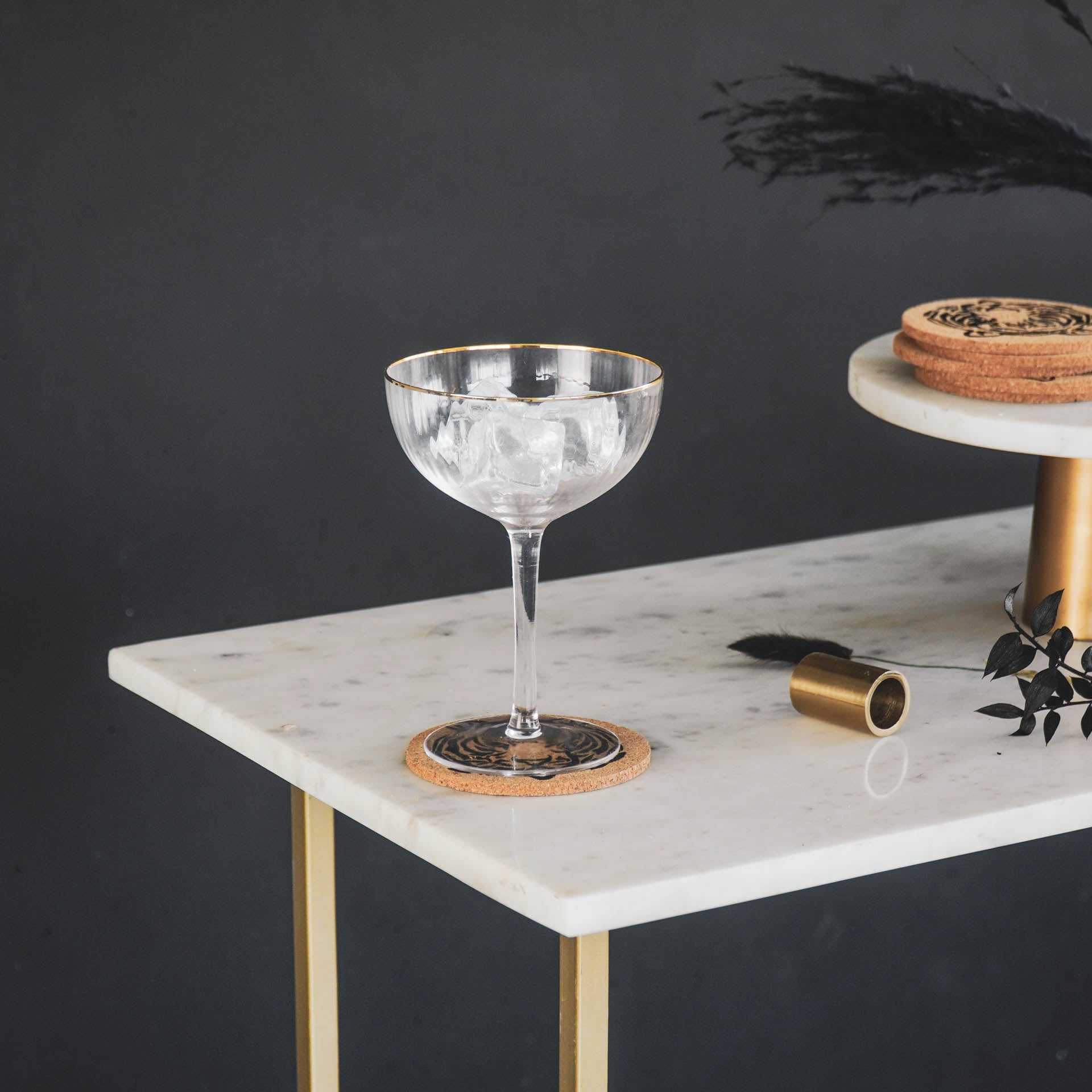 Cocktailglazen - Helder/Goud - Set van 2 - 11x11x15 cm