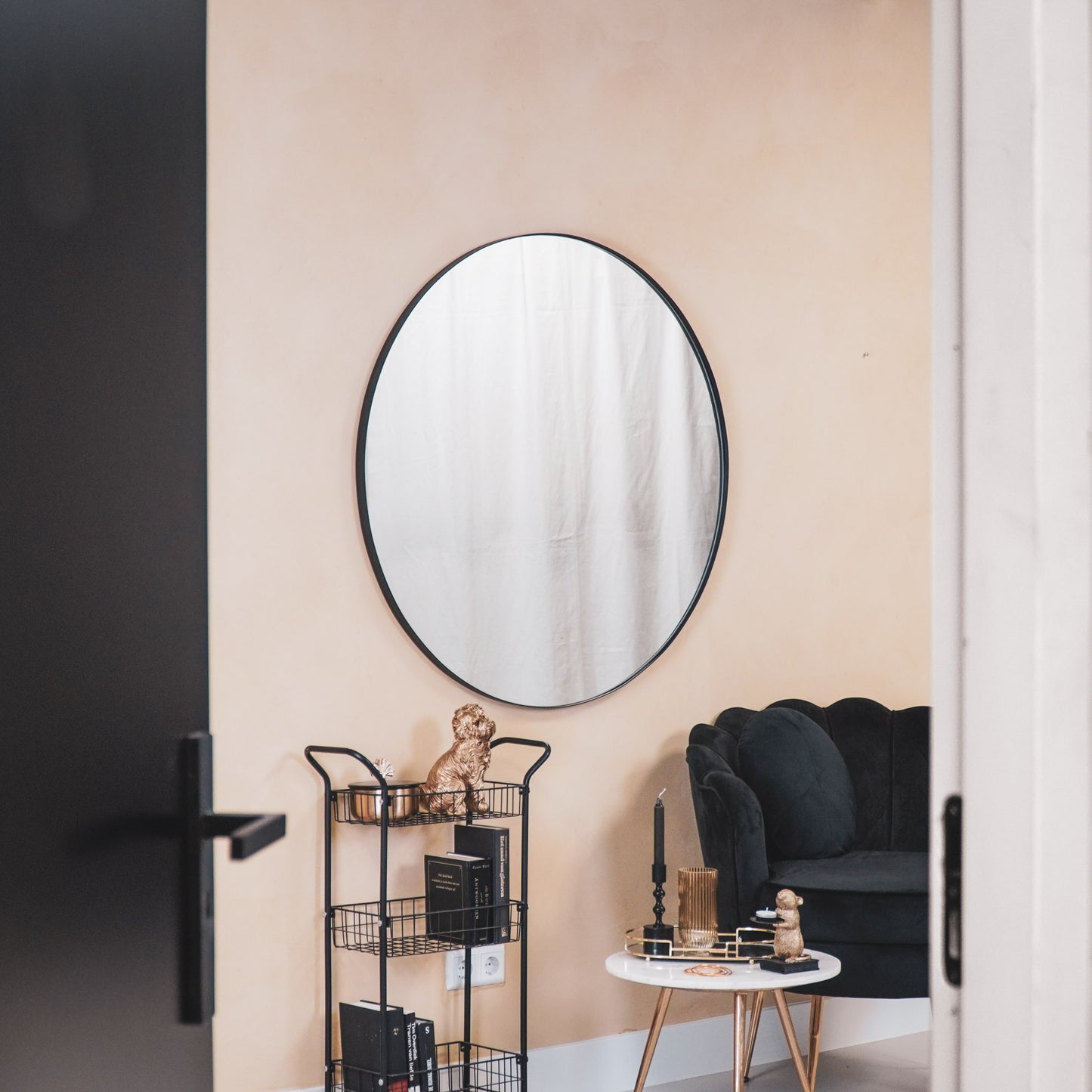 HV Ronde Metalen Spiegel - Zwart - 100cm