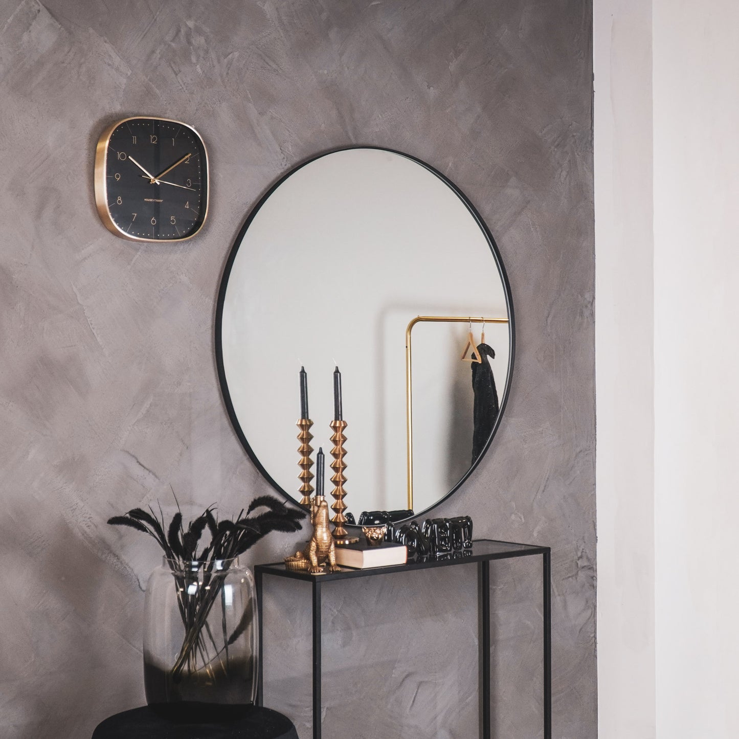 HV Ronde Metalen Spiegel - Zwart - 100cm