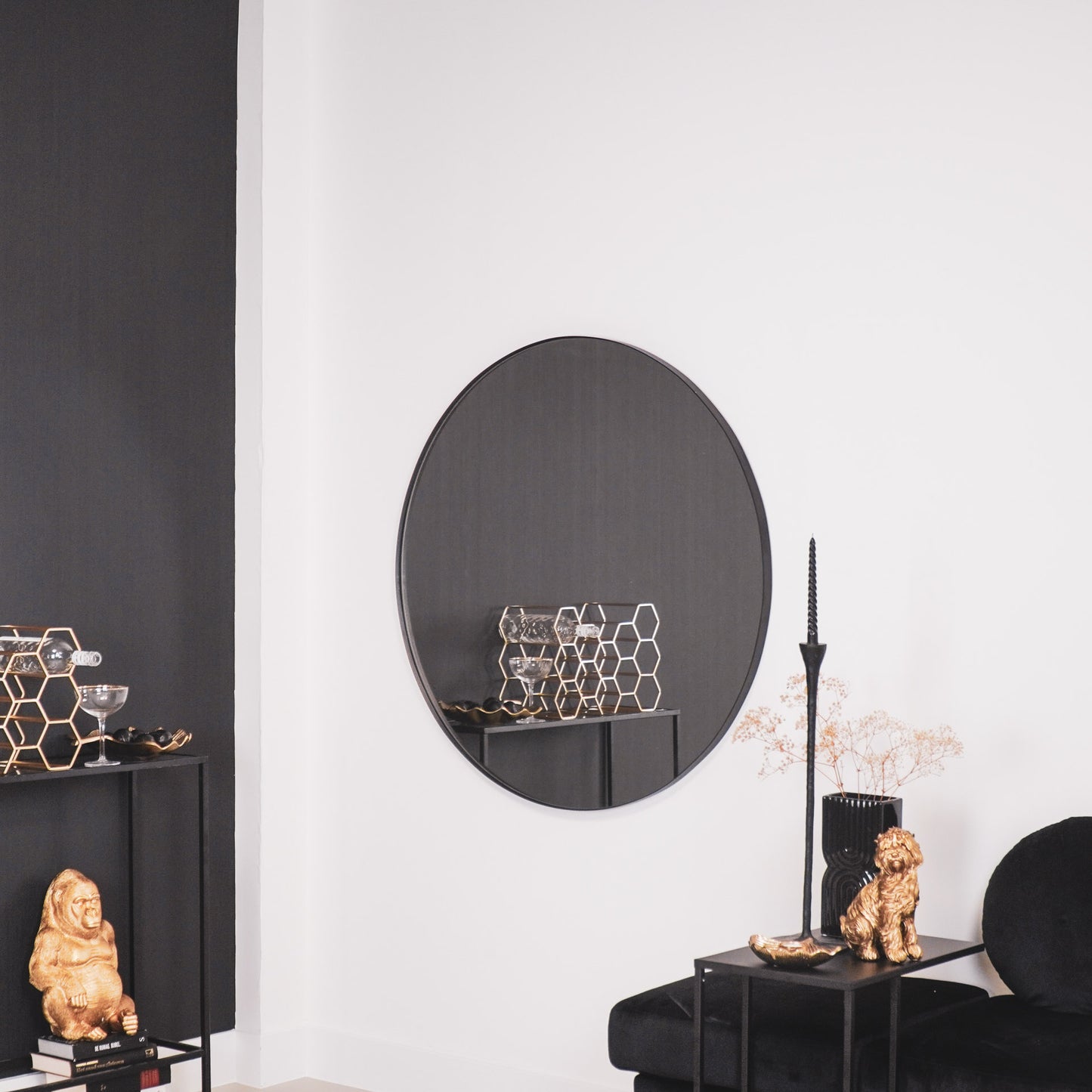 HV Ronde Metalen Spiegel - Zwart - 100cm