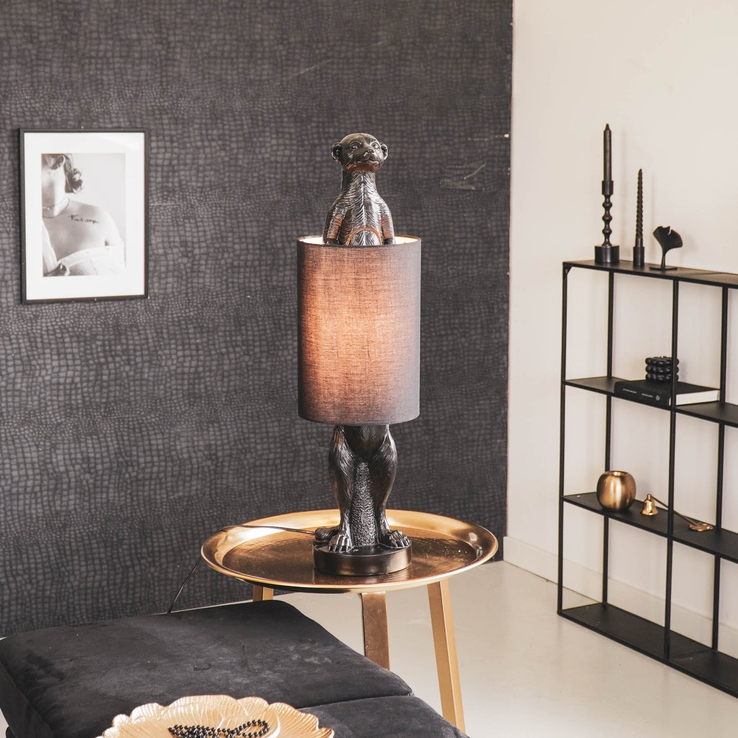 HV Stokstaartje Lamp - Zwart - 73x22 cm - incl. lampenkap