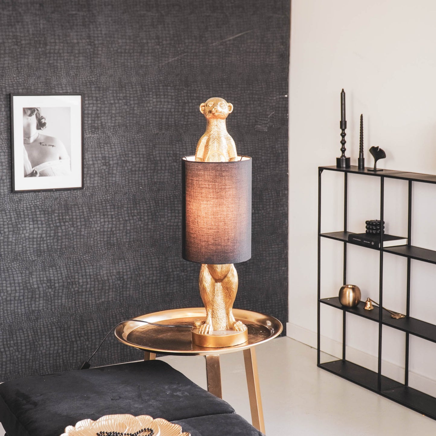 HV Stokstaartje Lamp - Goud - 73x22 cm - incl. lampenkap