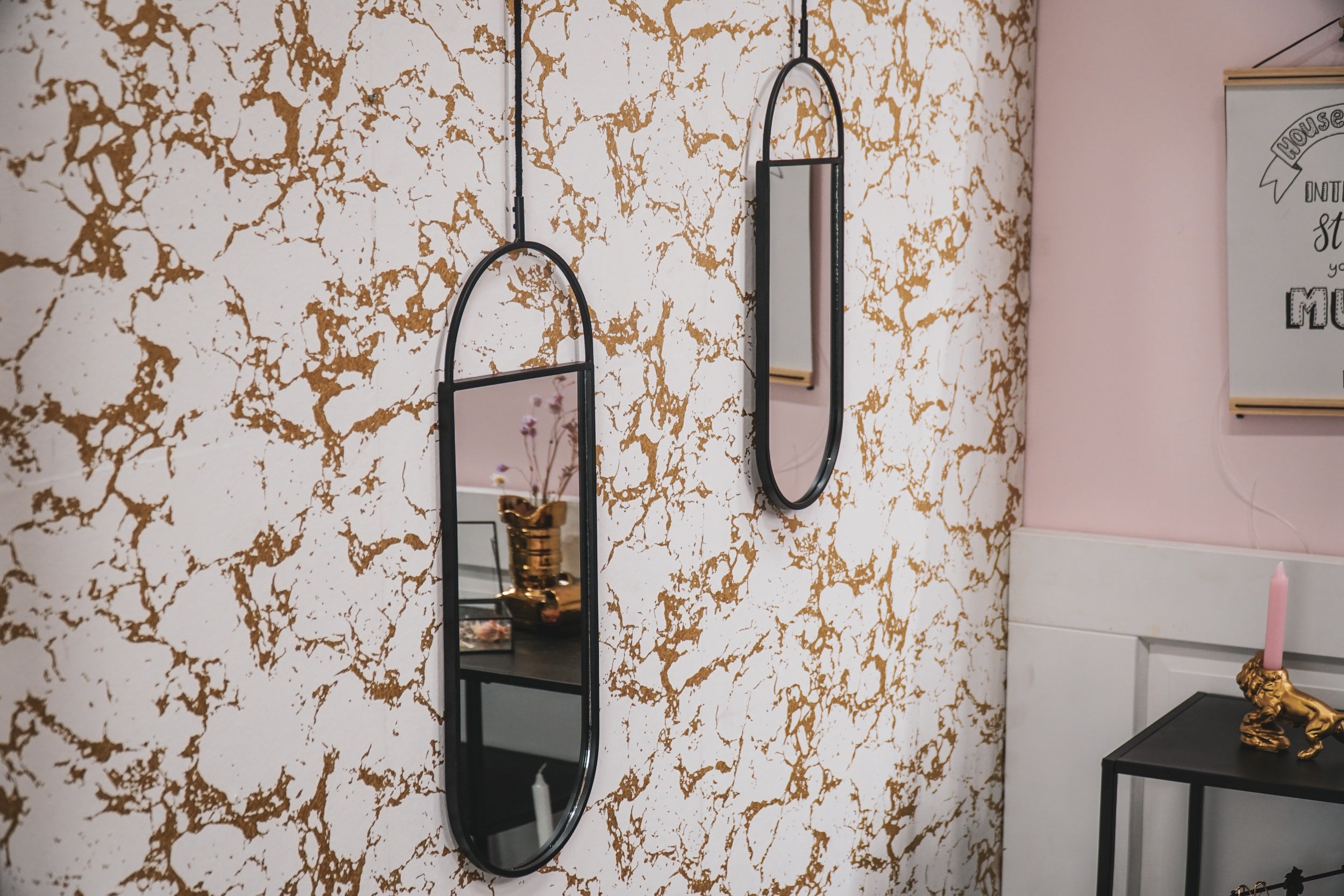 Spiegel - Duo Set - Metaal - Zwart - 22x60 | 19x50cm