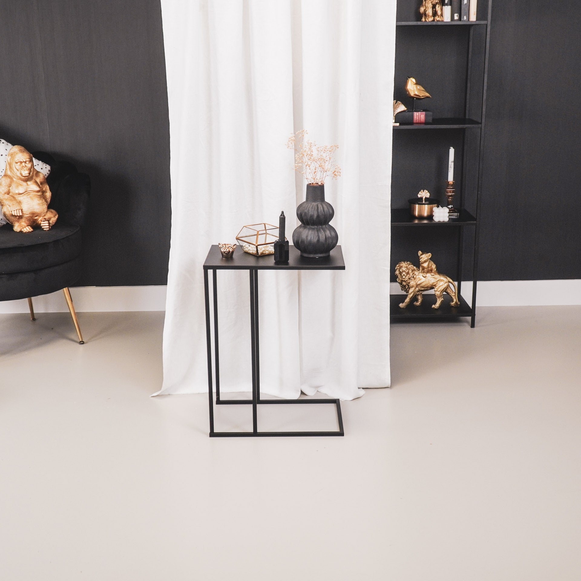 Bijzet Tafel - Metaal- Zwart - 45x30x60cm