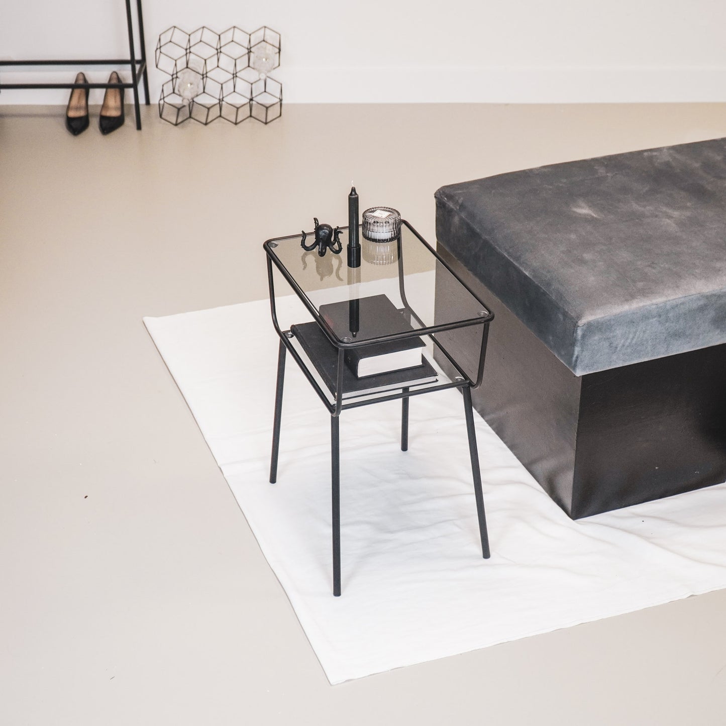 HV Bijzettafel - Glas- Zwart - 40x35x54,5cm