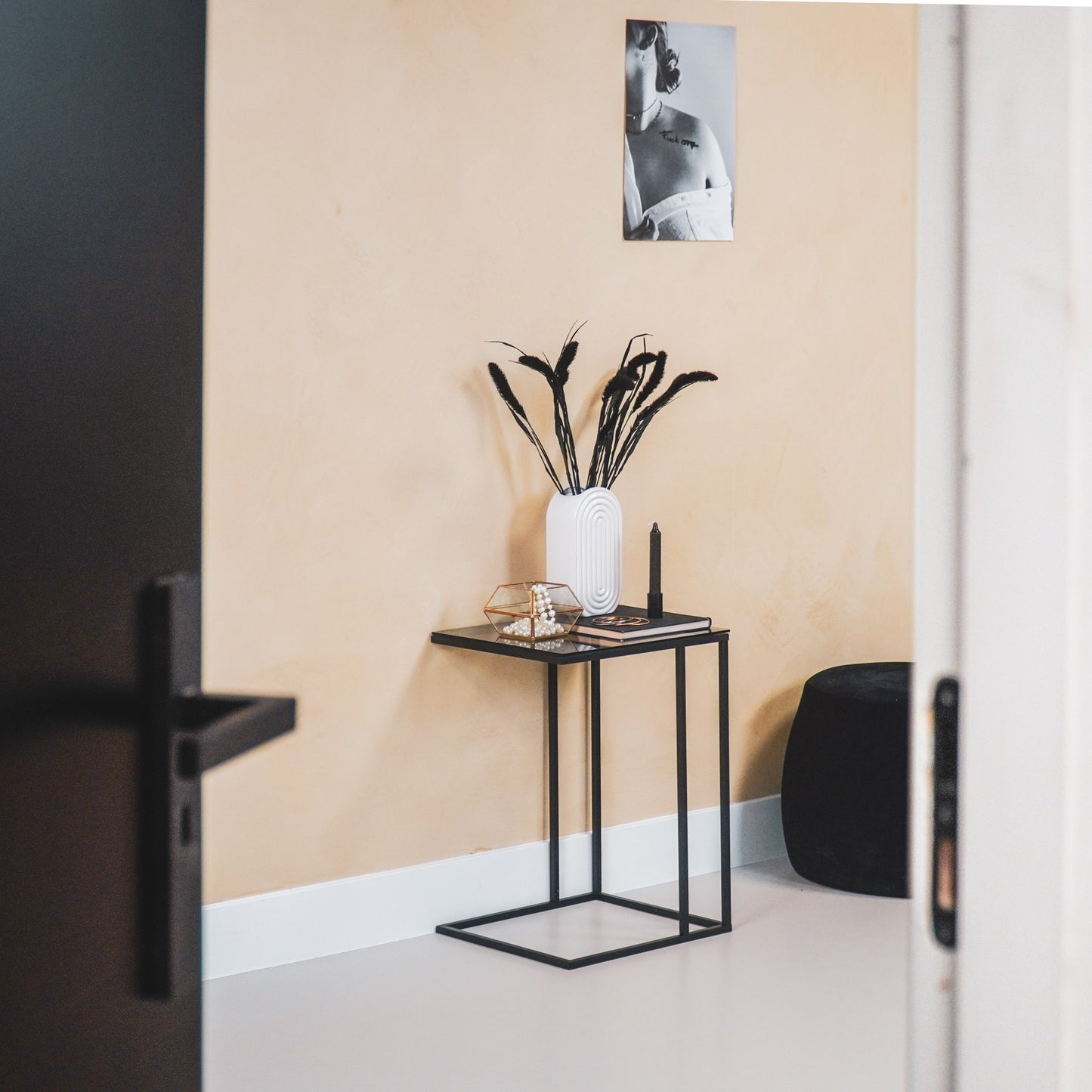 HV Sofa Bijzettafel Glas - Zwart - 40x35x51cm