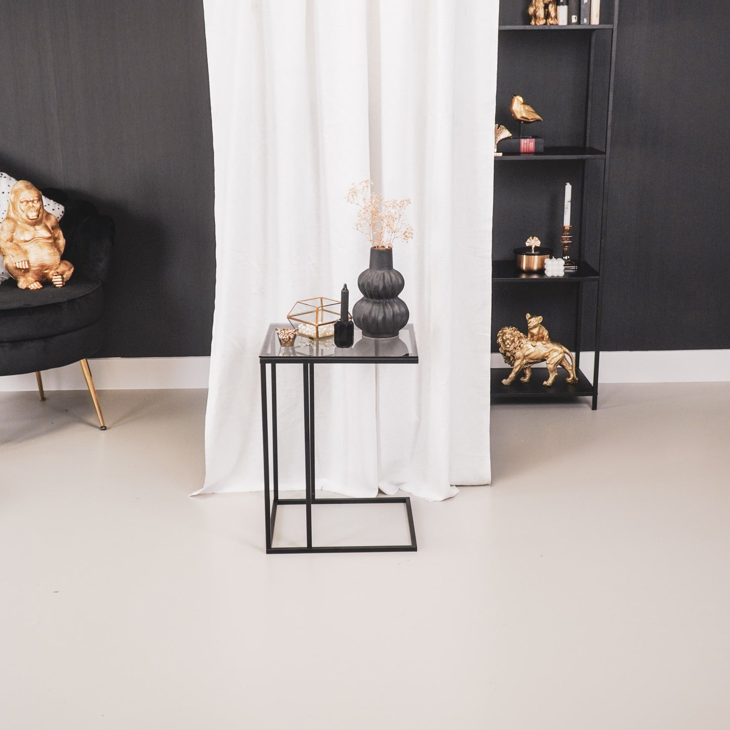 HV Sofa Bijzettafel Glas - Zwart - 40x35x51cm