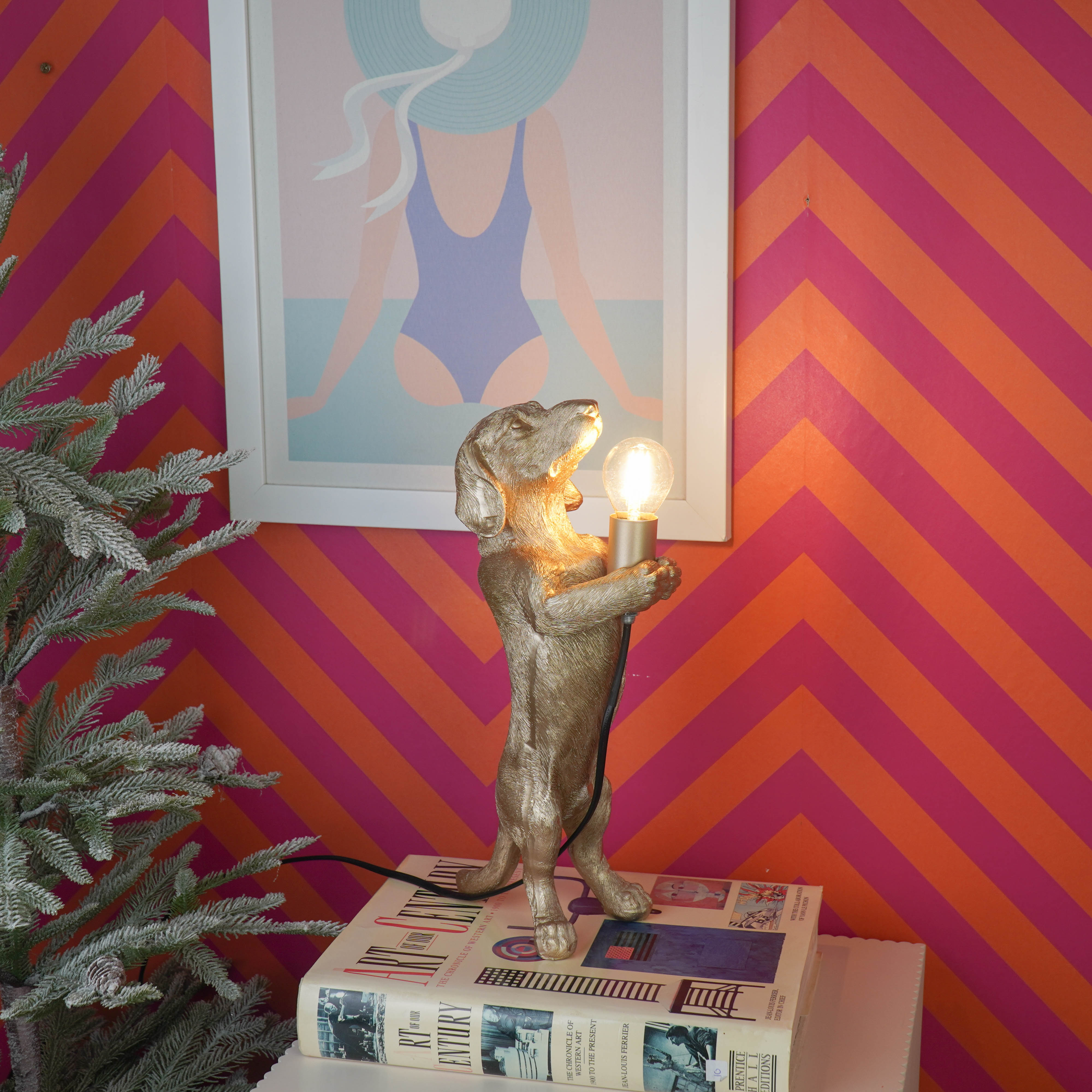 Lampen - Teckel Tafellamp - Polyresin - Goud - E14 - 10x15x38cm