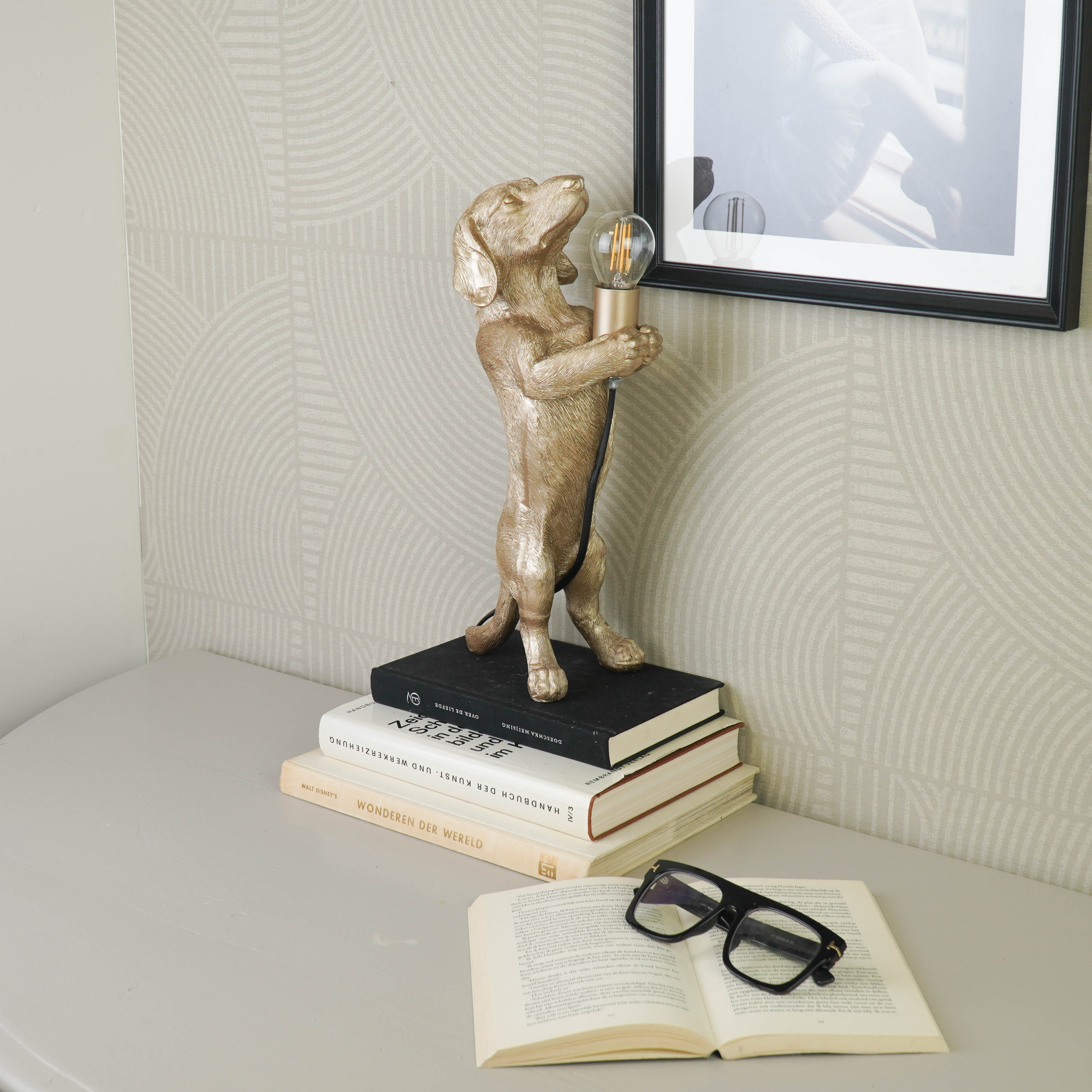 Lampen - Teckel Tafellamp - Polyresin - Goud - E14 - 10x15x38cm