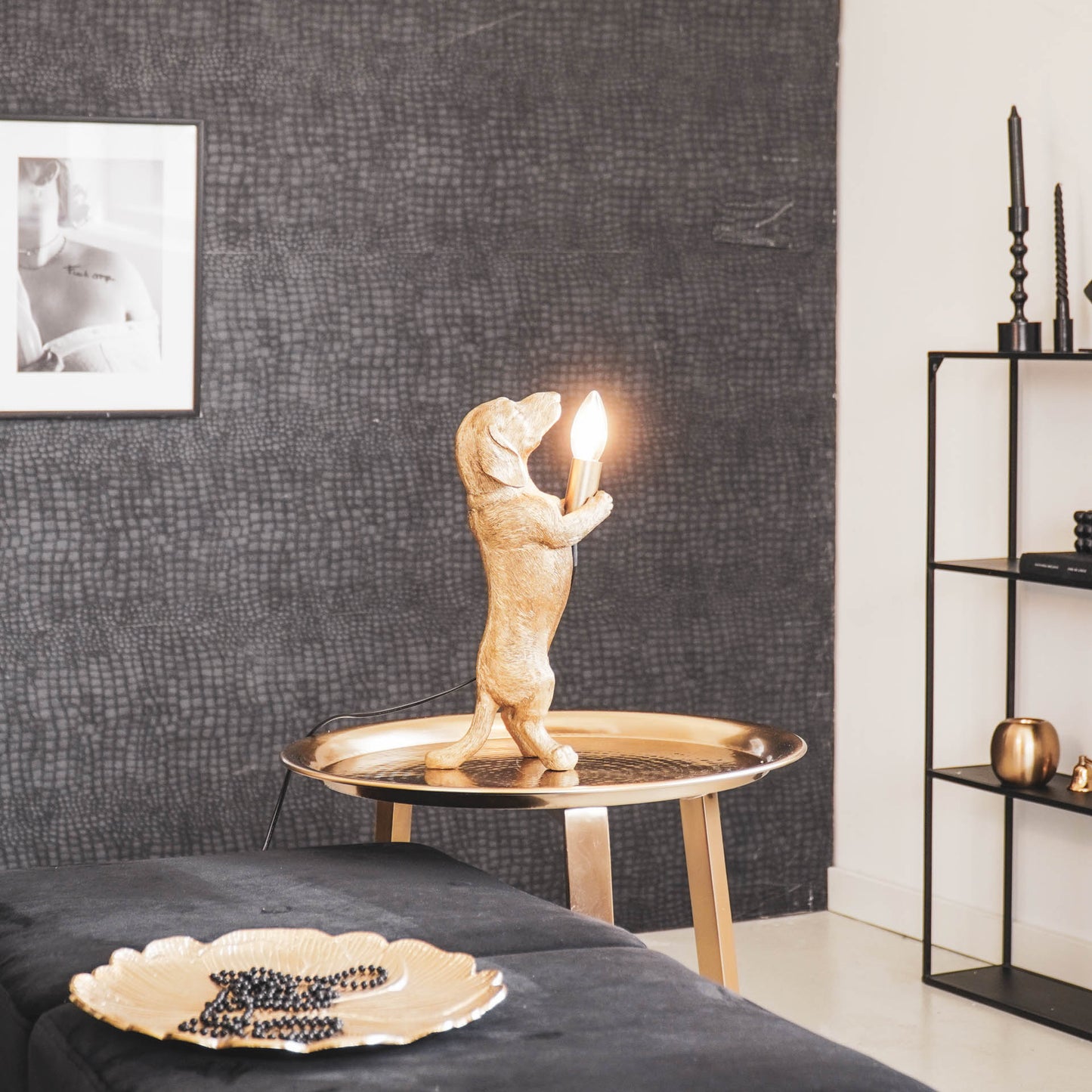 HV Teckel Lamp - Goud - 10x15x38cm