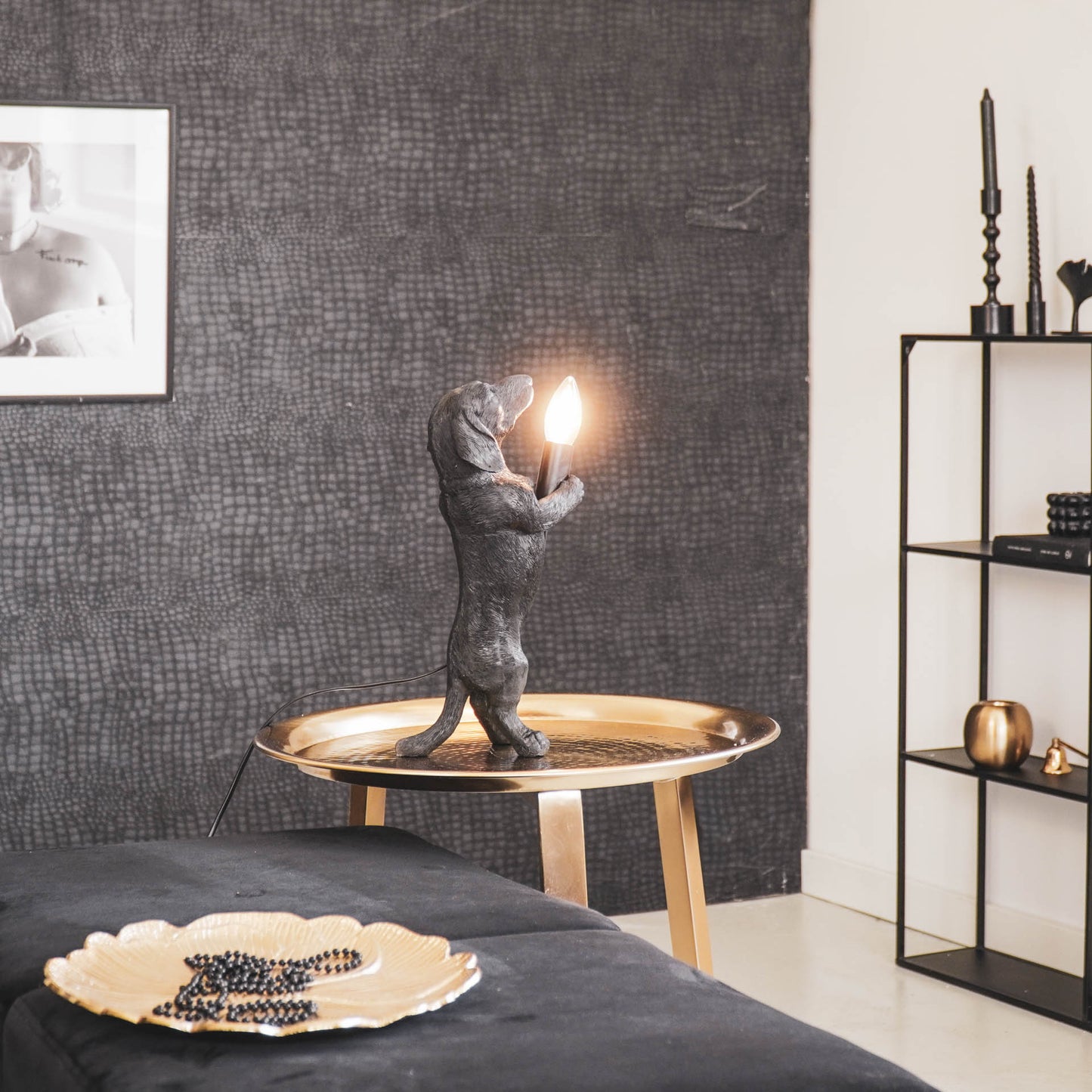 HV Teckel Lamp - Zwart - 10x15x38cm