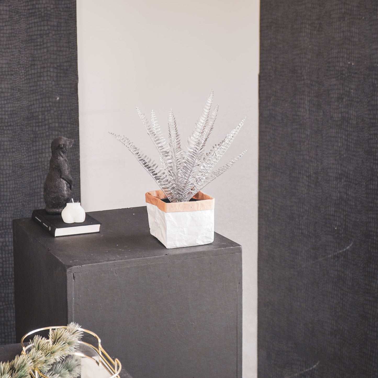 HV Varen Kunstplant - Zilver/Zwart - 15x30x45cm