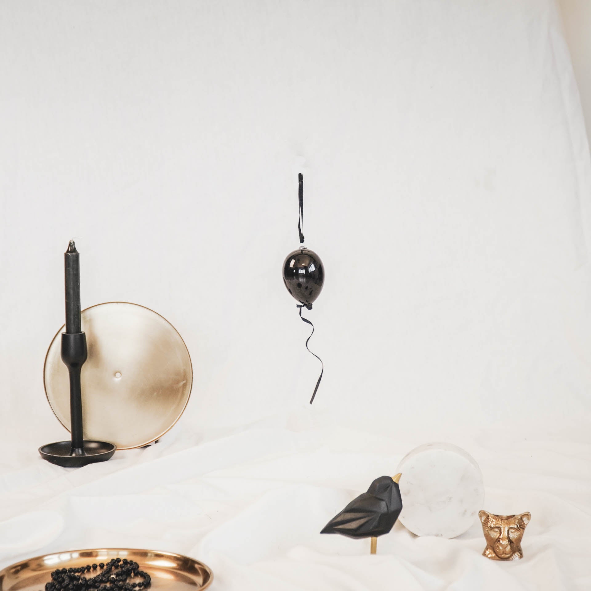 Ornament - Ballonhanger - Glas - Zwart - 5x8cm