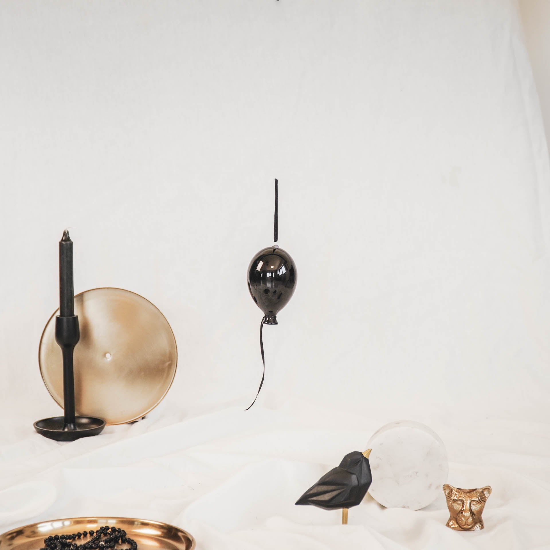 Ornament - Ballonhanger - Glas - Zwart - 6.5x10.5cm