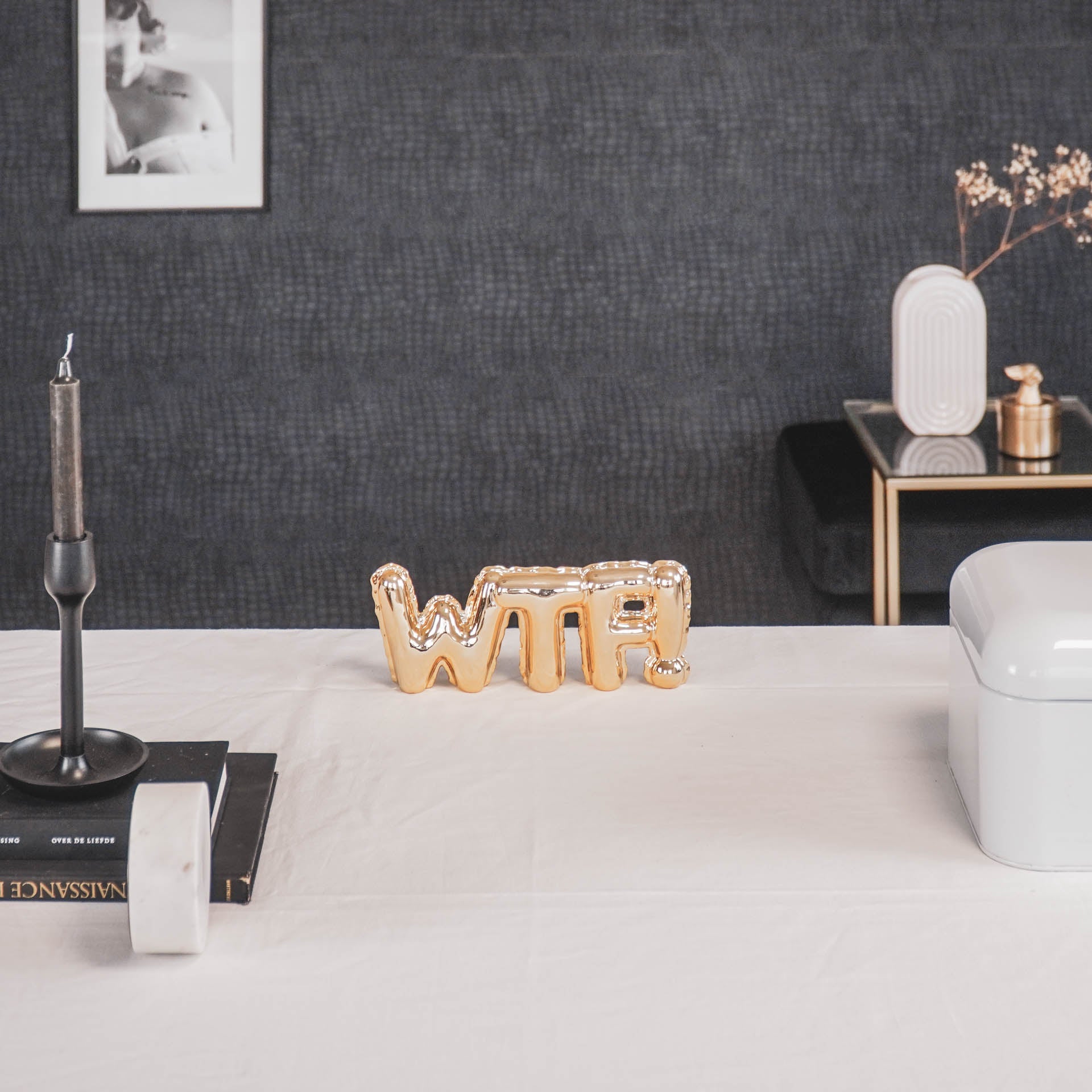 Housevitamin Ornament 'WTF!' - 25x3,5x10cm - Goud