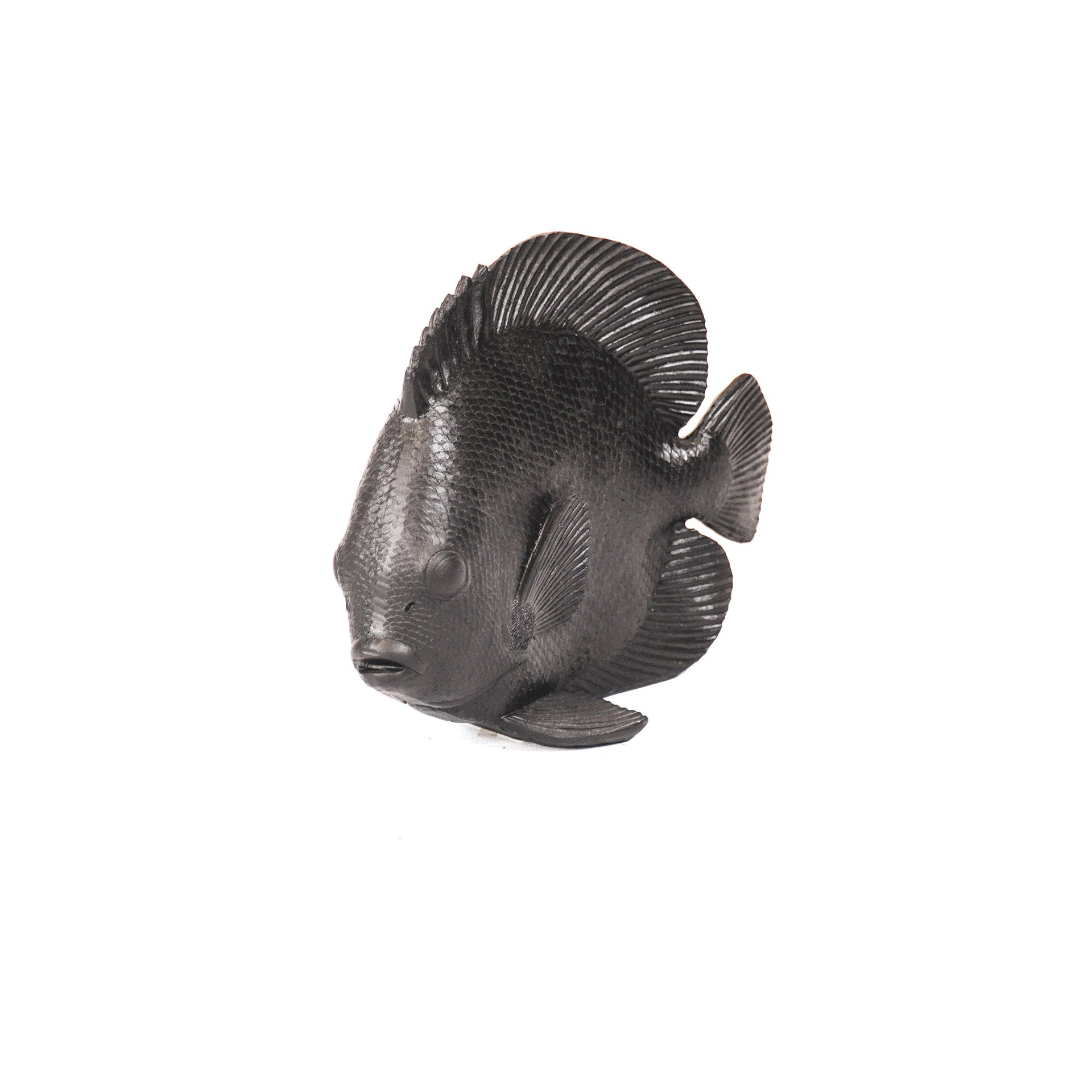 Ornament - Platvis - Polyresin - Zwart - 19,5x10,5x16cm