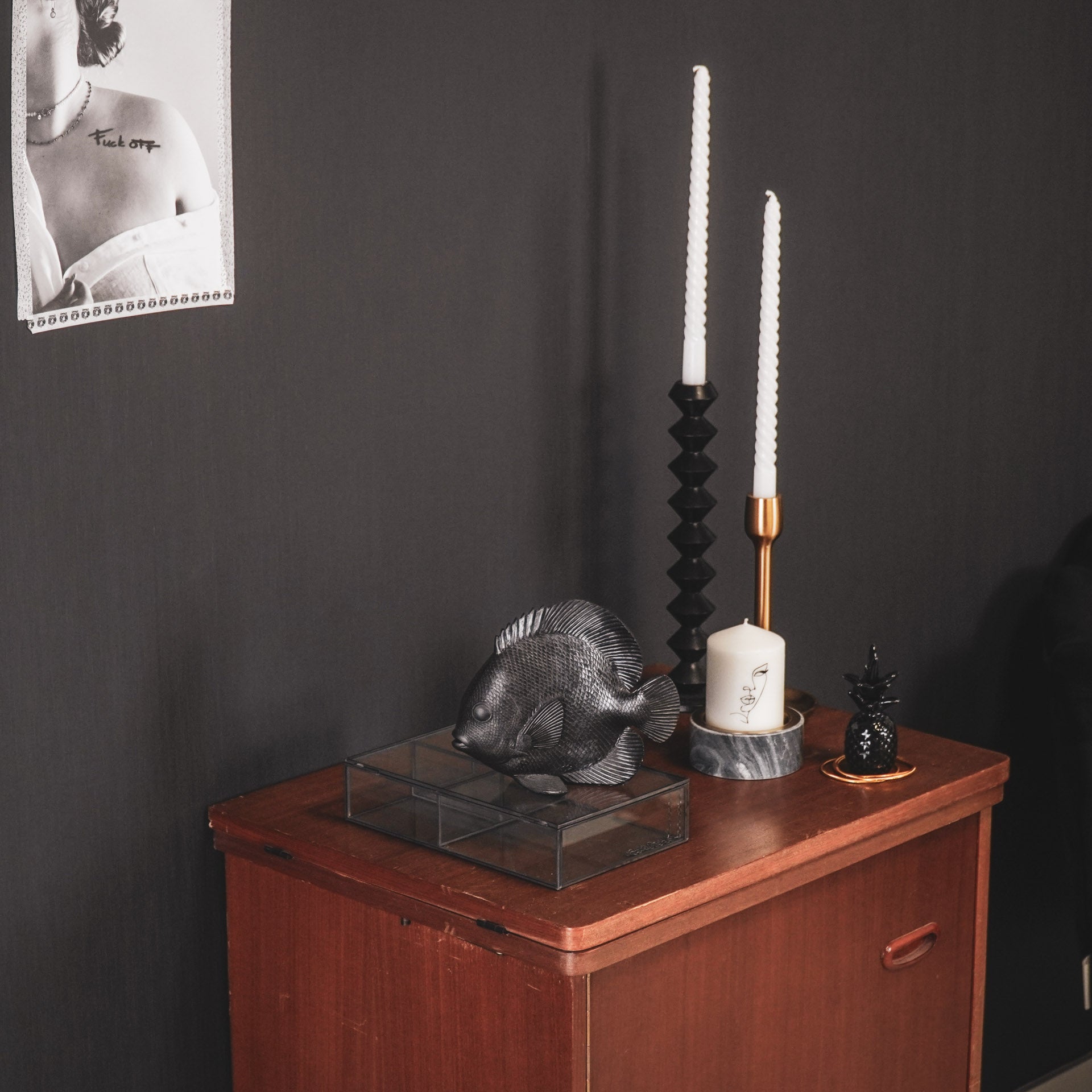 Ornament - Platvis - Polyresin - Zwart - 19,5x10,5x16cm