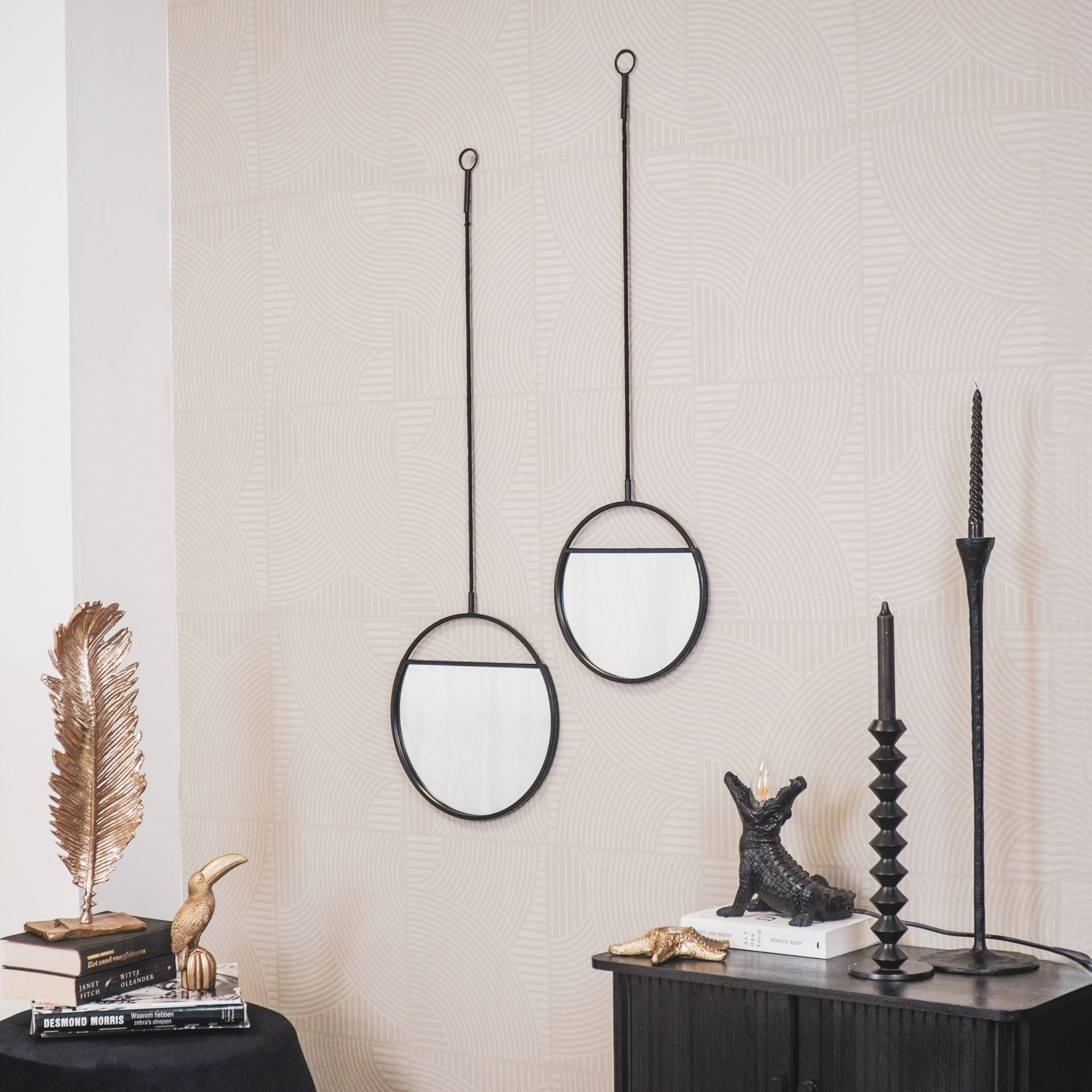 Spiegel - Set van 2 - Metaal - Zwart - 25x90 & 30x100cm