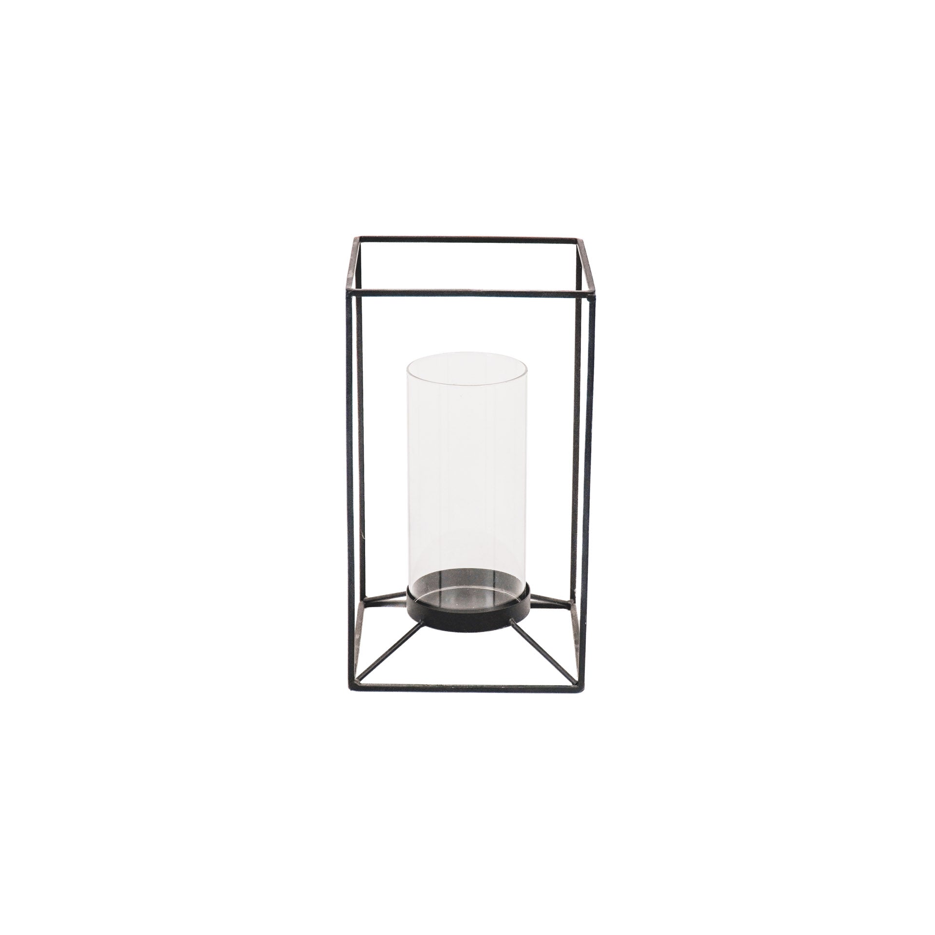 Windlicht - Metaal/Glas - Zwart - 14,5x14,5x25cm
