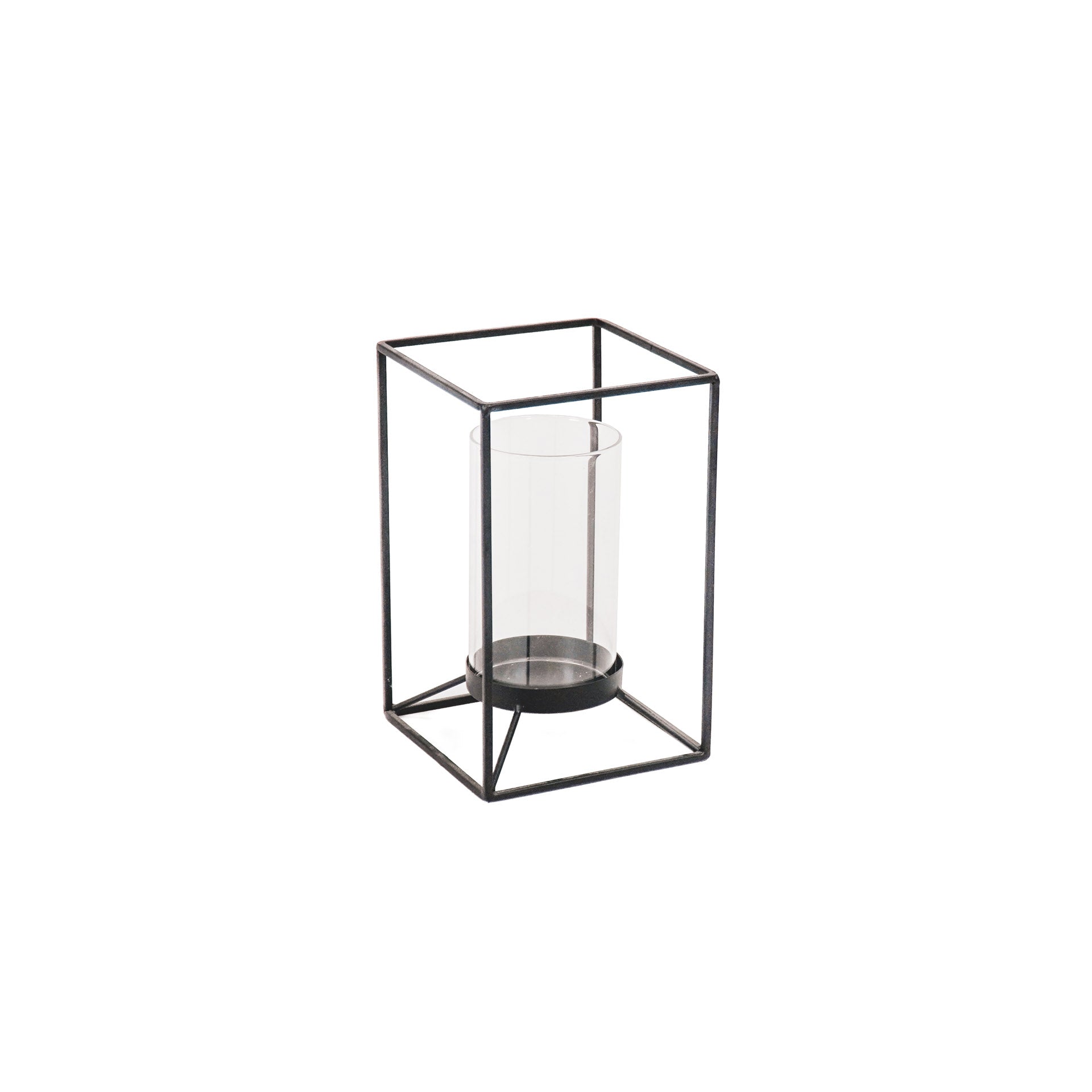 Windlicht - Metaal/Glas - Zwart - 12,5x12,5x20cm