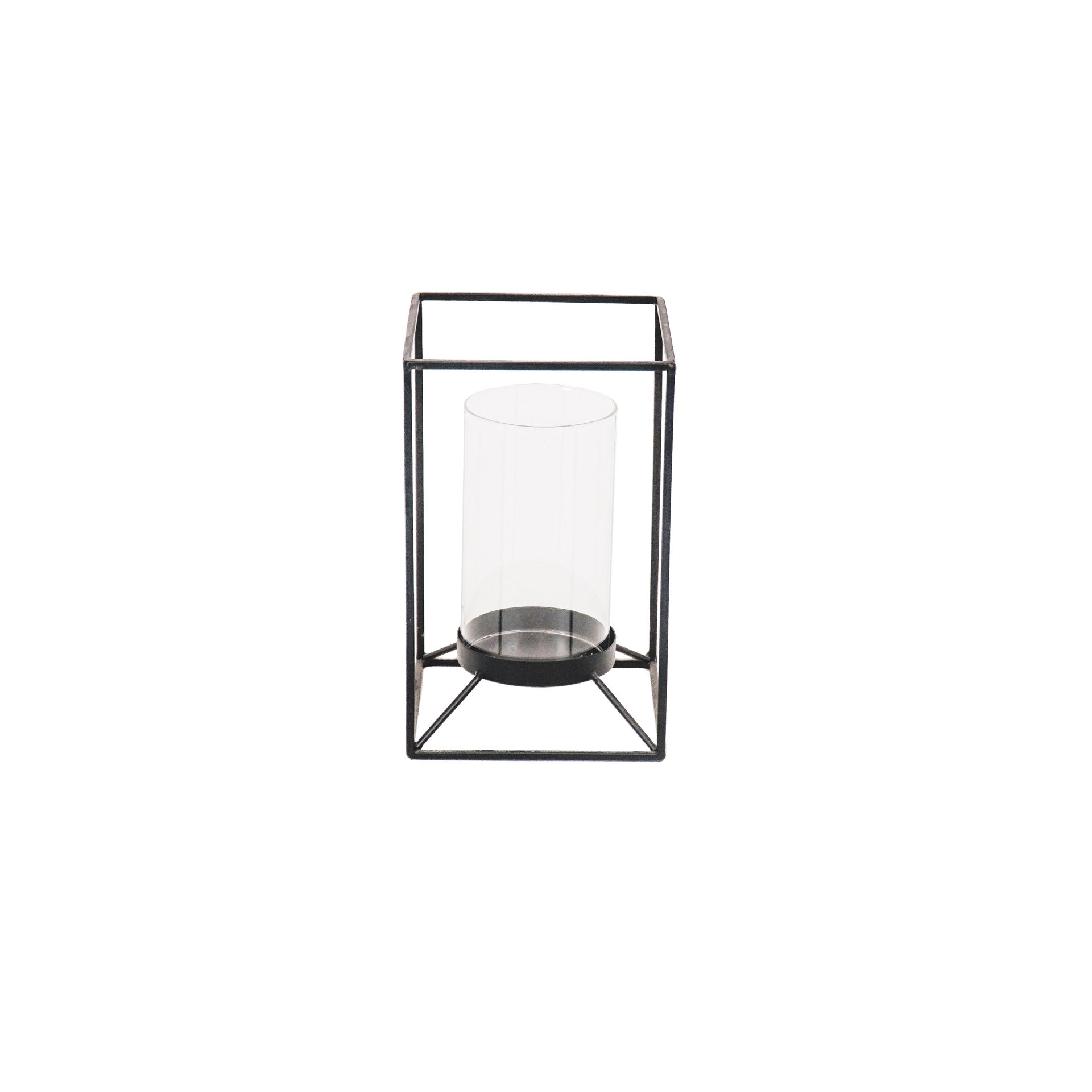 Windlicht - Metaal/Glas - Zwart - 12,5x12,5x20cm