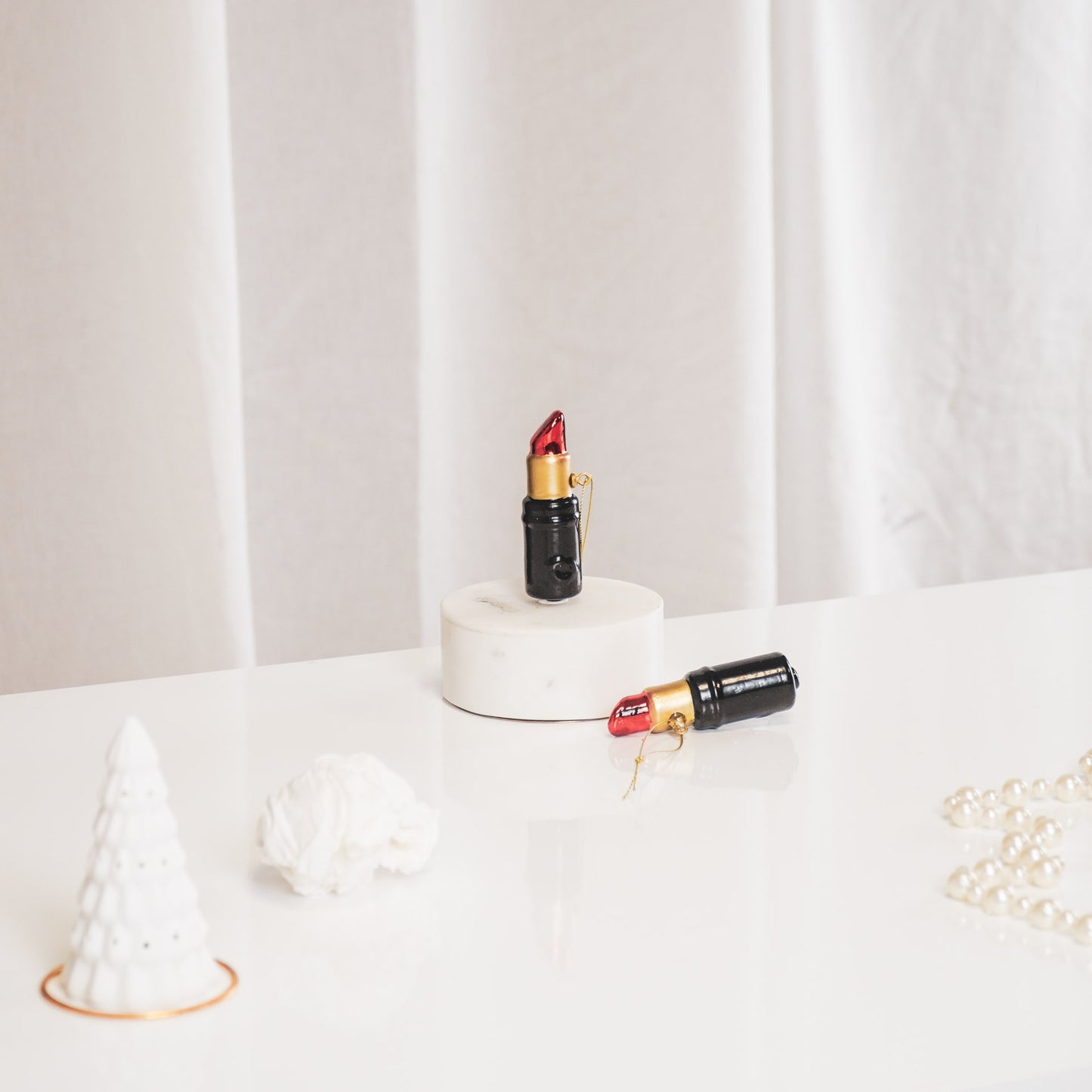 HV Lippenstift Kerstballen- Set van 2 - Glas- 9x3x3cm