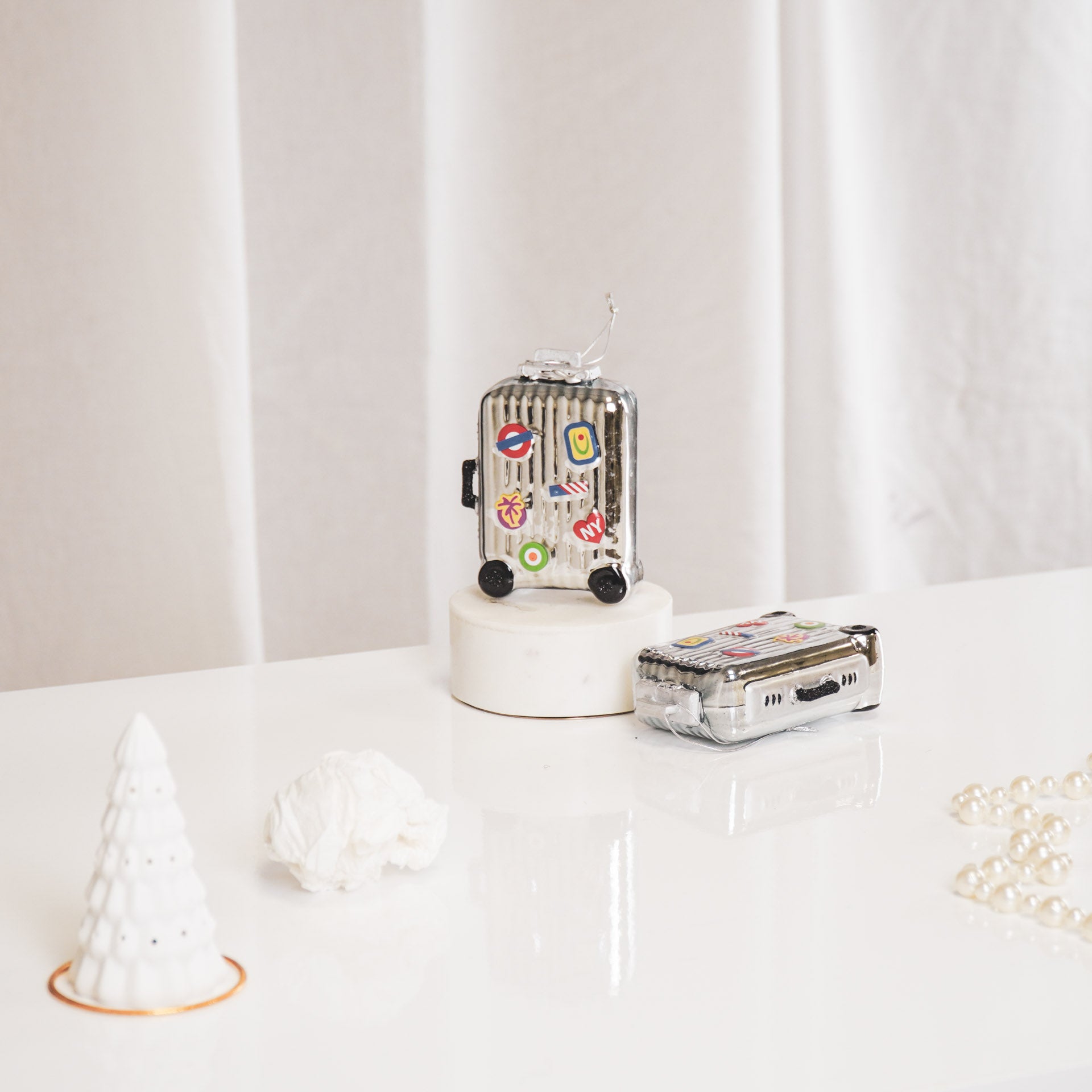 Kerstversiering - Kersthanger - Reis Koffer - Glas - Zilver - 8x4x11,5cm