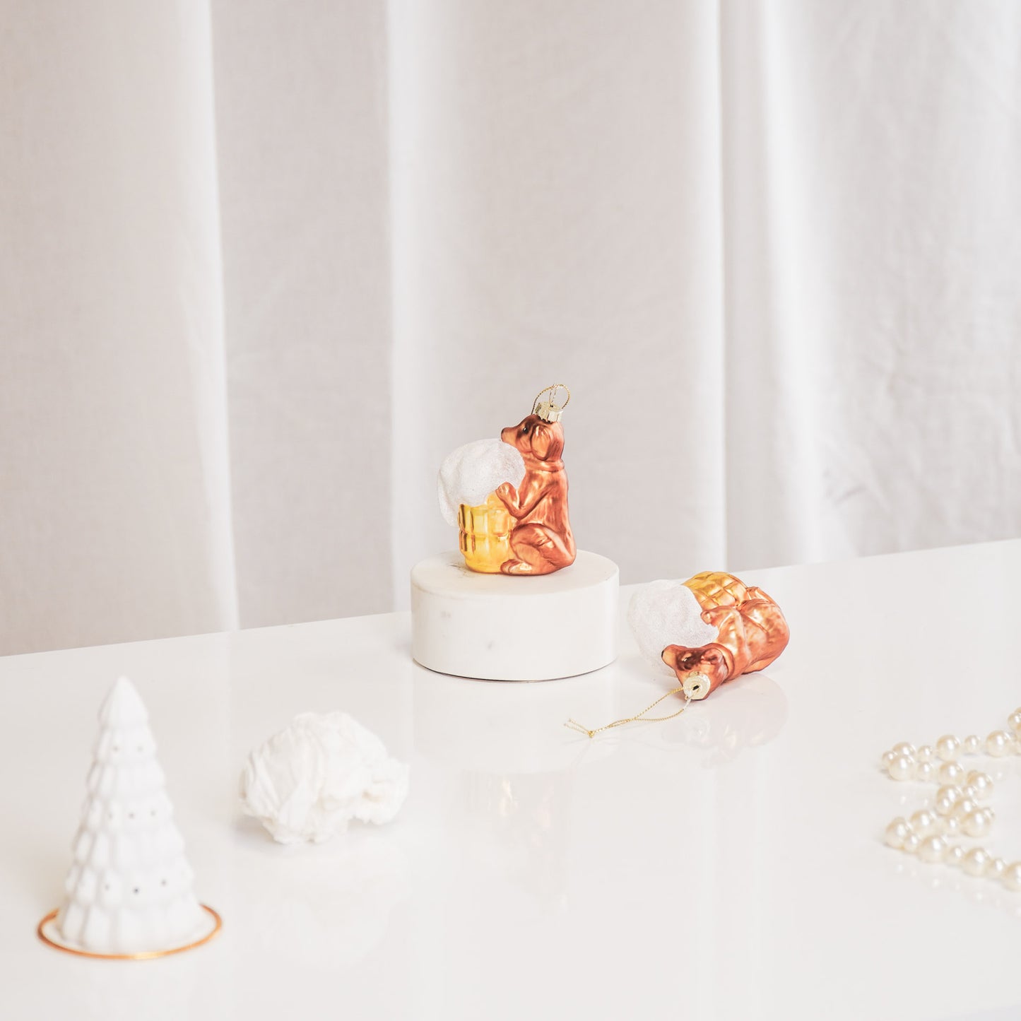 HV Teckel Kerstbal- Set van 2-Glas -6,5x3,5x8cm