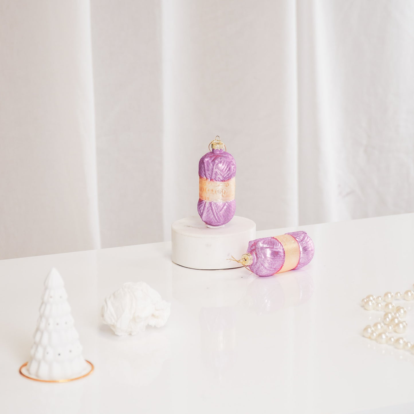HV Bolletje Wol Kersthanger- Set van 2- Glas--4,5x4,5x10cm