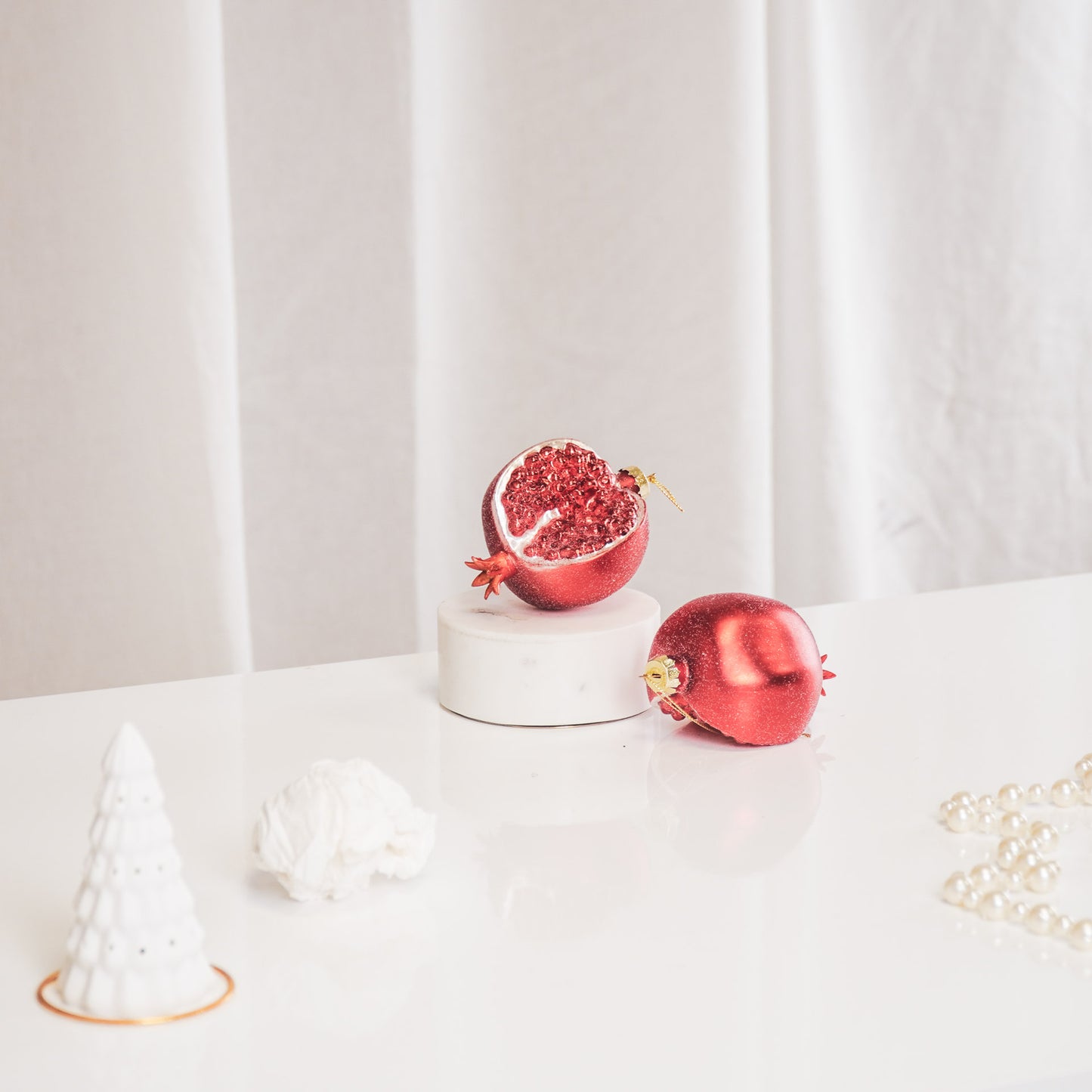 HV Granaatappel Kerstballen- Set van 2-Glas - 8x5,5x7,5cm