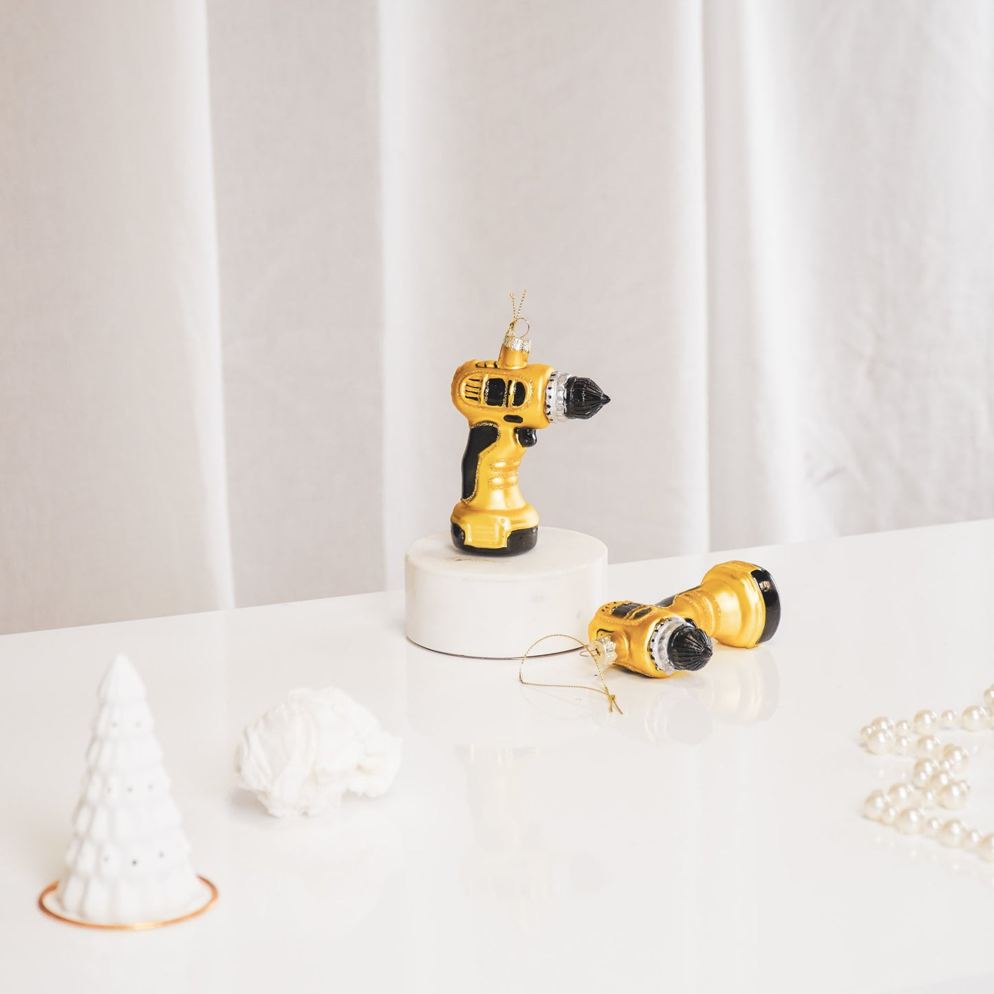 HV Boormachine Kerst Ornament- Set van 2- Glas- 8x4x10,5cm