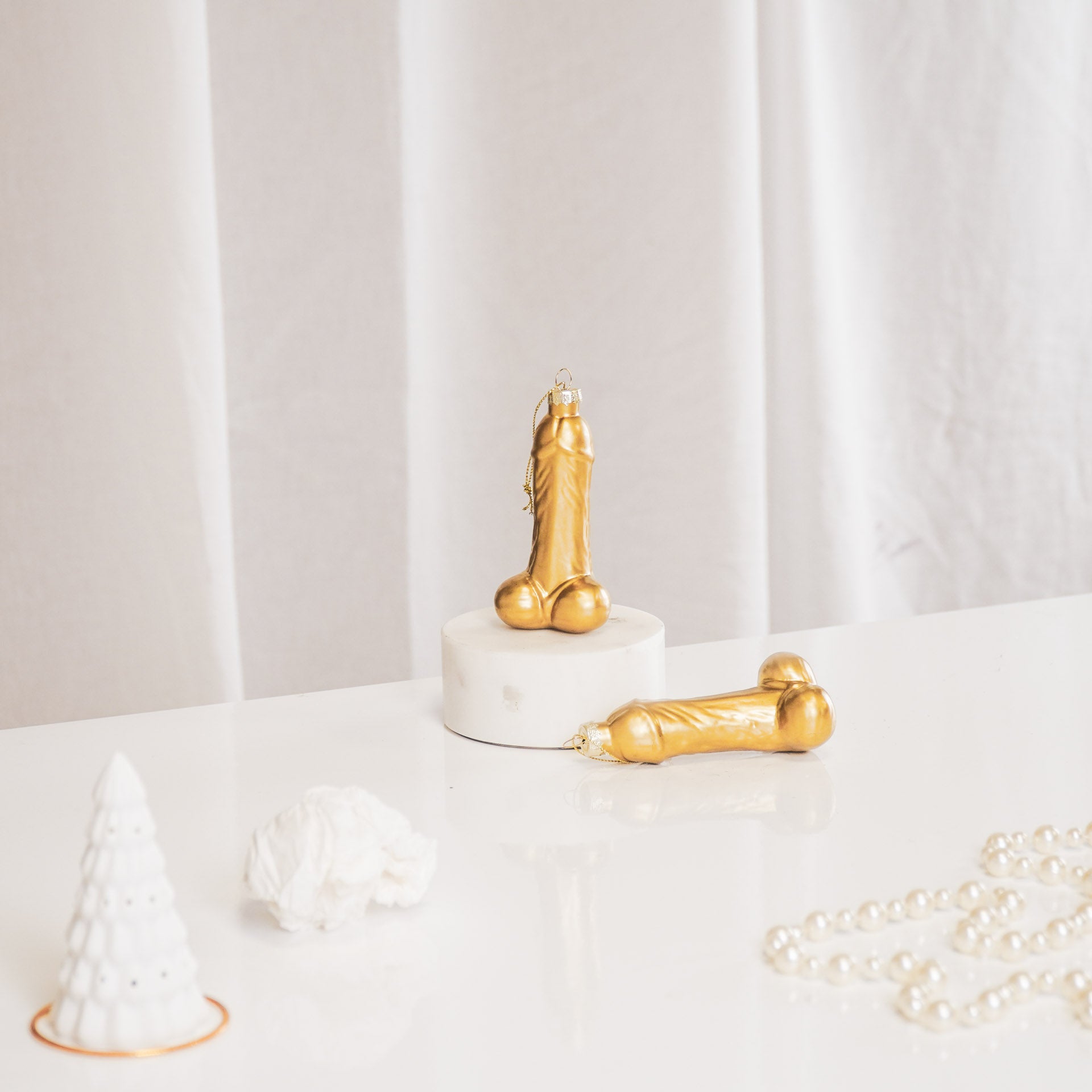 Kersthanger - Piemel - Glas - Goud - 3,5x6x10,5cm