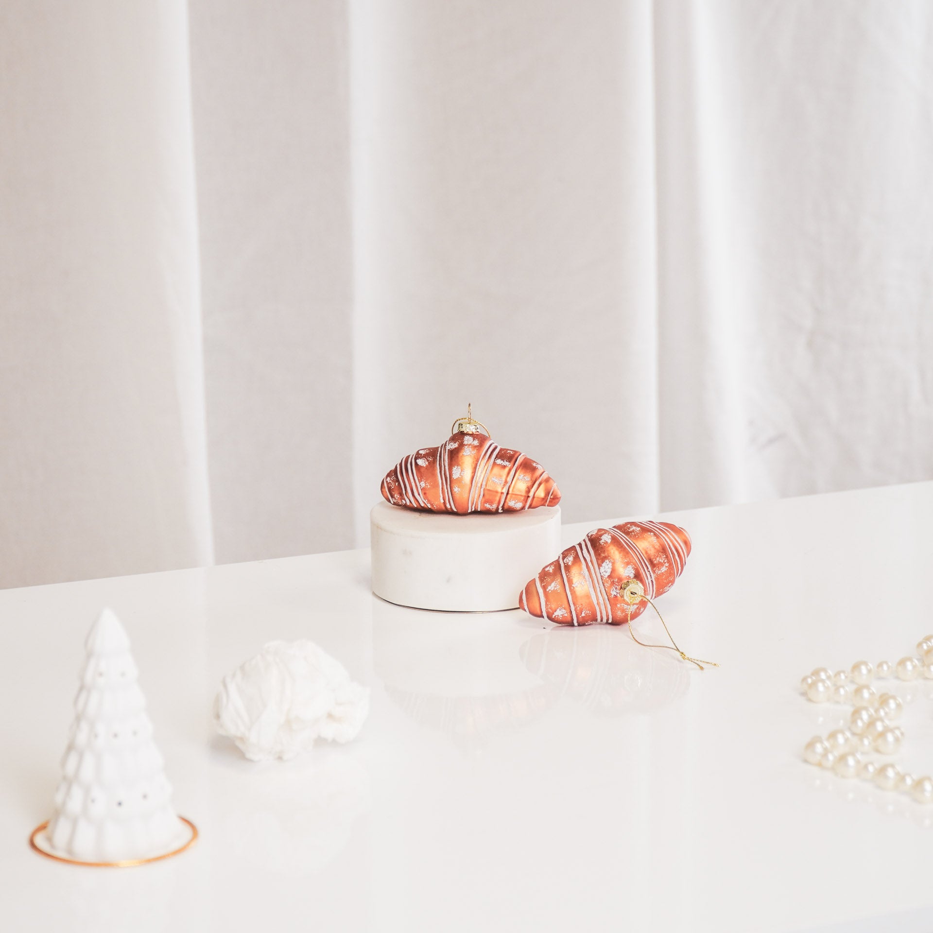 Kerstversiering - Kersthanger - Croissant - Glas - Bruin - 9,5x5x4,5cm