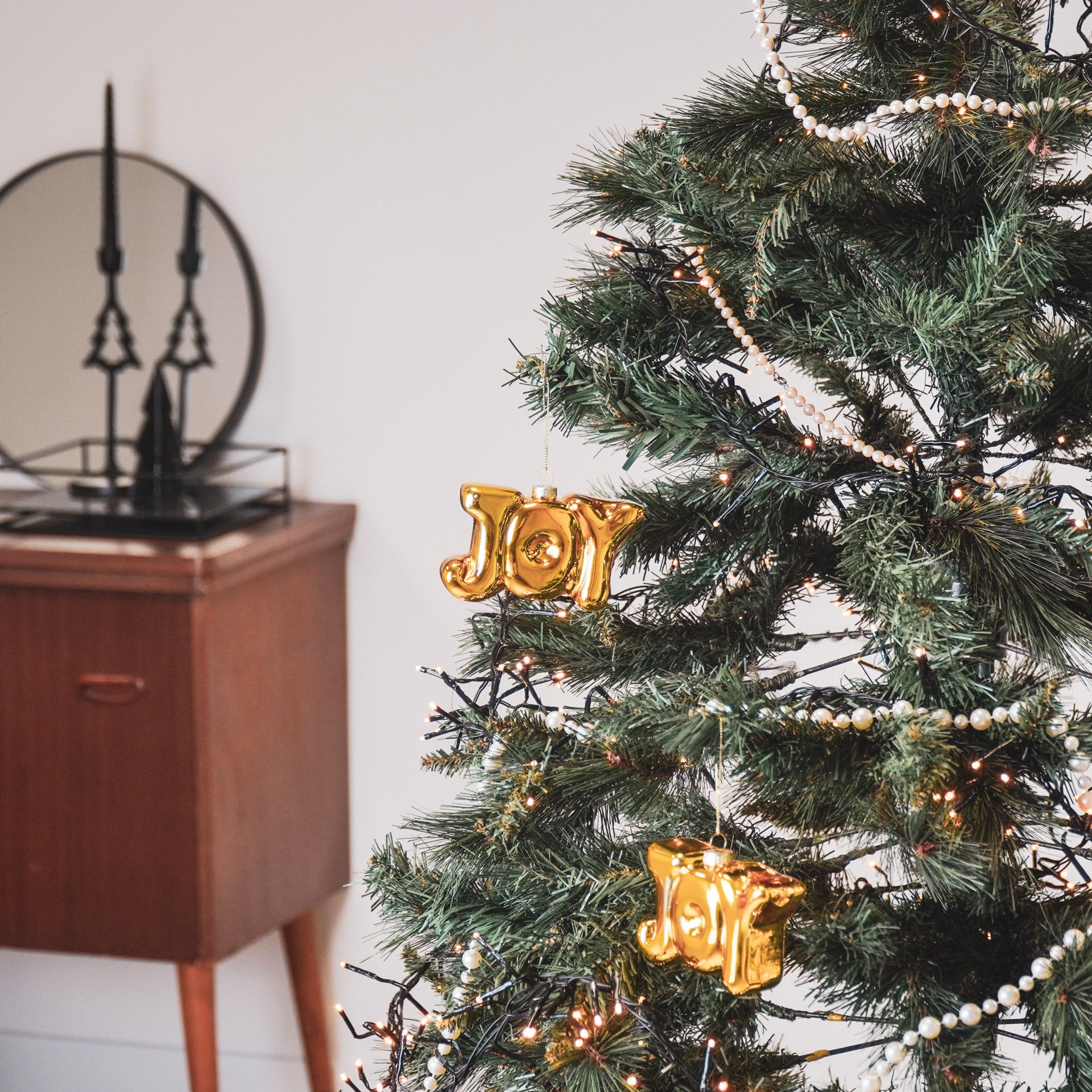 Kerstornament - Joy - Metaal - Glas - Set van 2 - 11x3,5x7cm