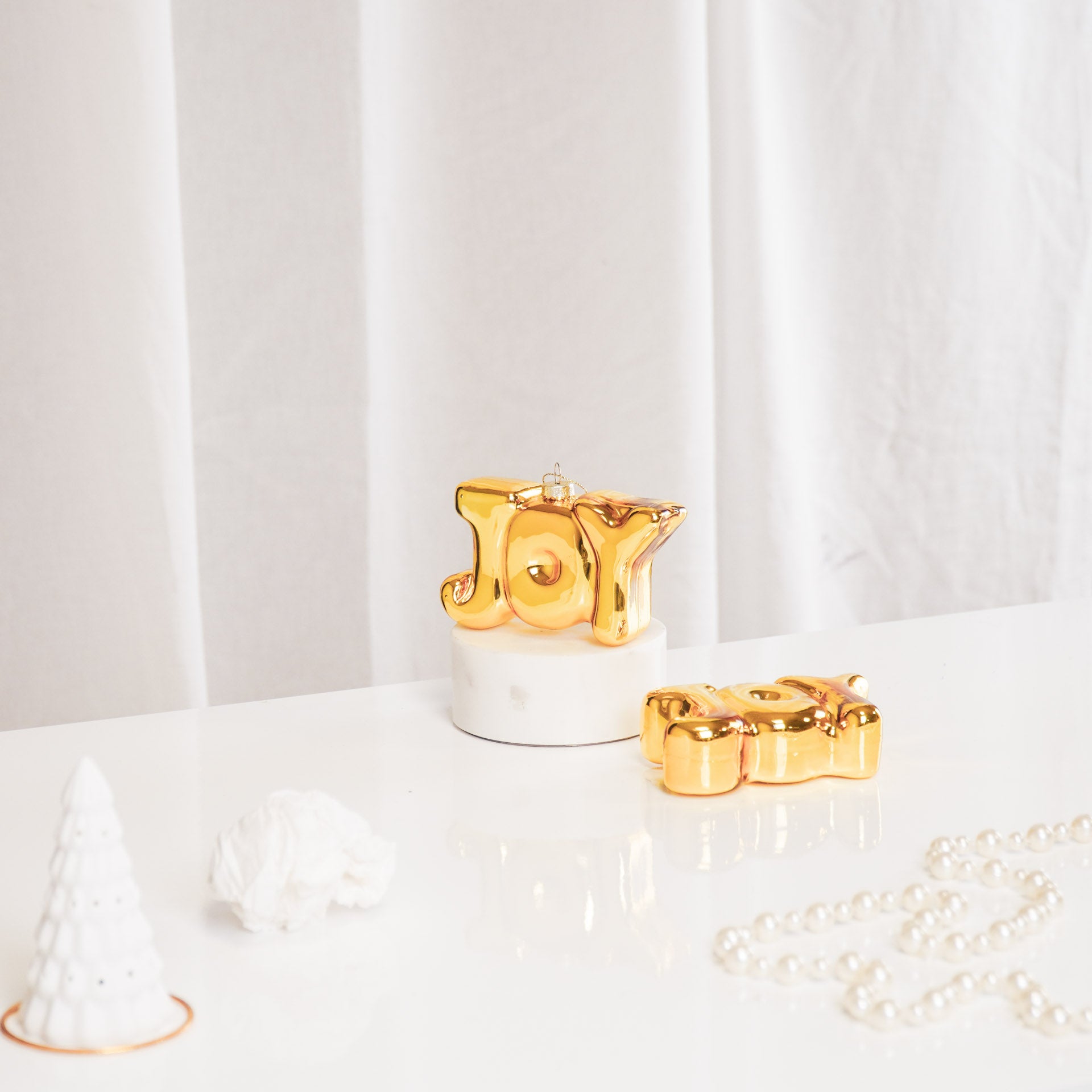 Kerstornament - Joy - Metaal - Glas - Set van 2 - 11x3,5x7cm