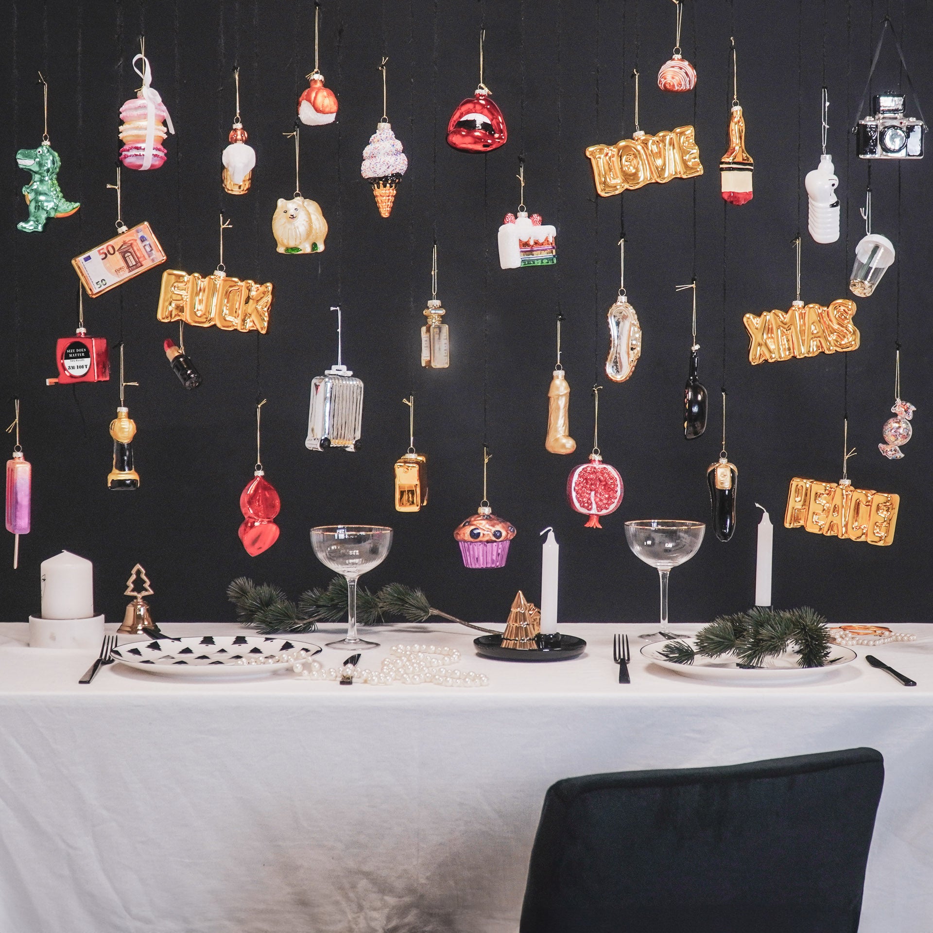 Kerstornament - Joy - Metaal - Glas - Set van 2 - 11x3,5x7cm