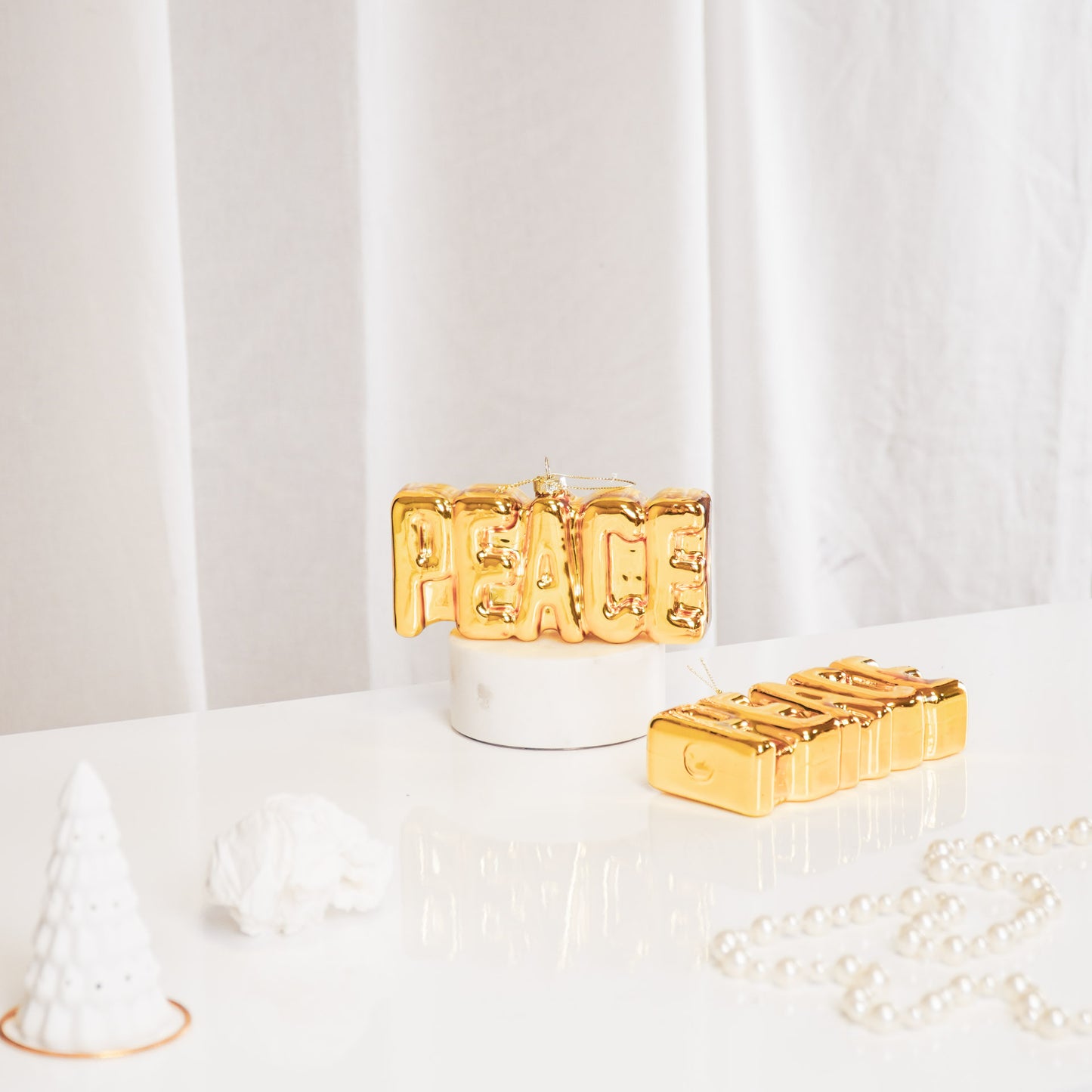 HV PEACE Kerstornament- Set van 2 -Glas-14,5x3,5x7,5 cm