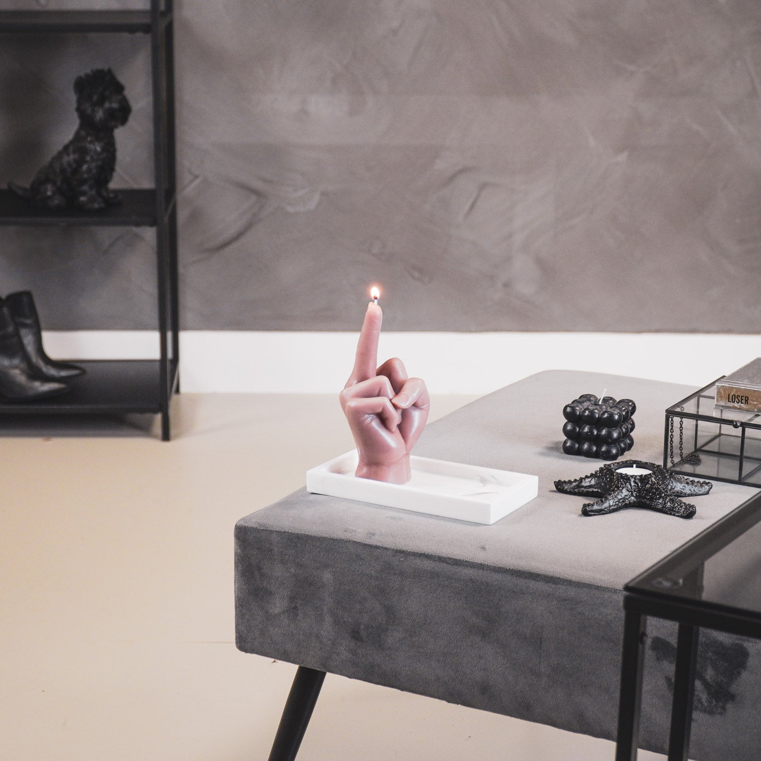 Kaars - Middelvinger - Wax - Taupe - 310 gram - 10x9x17cm