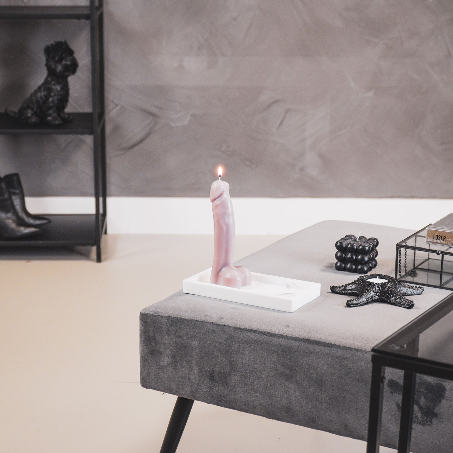 Kaars - Piemel - Wax -Taupe- 160gram - 7x5,5x17cm