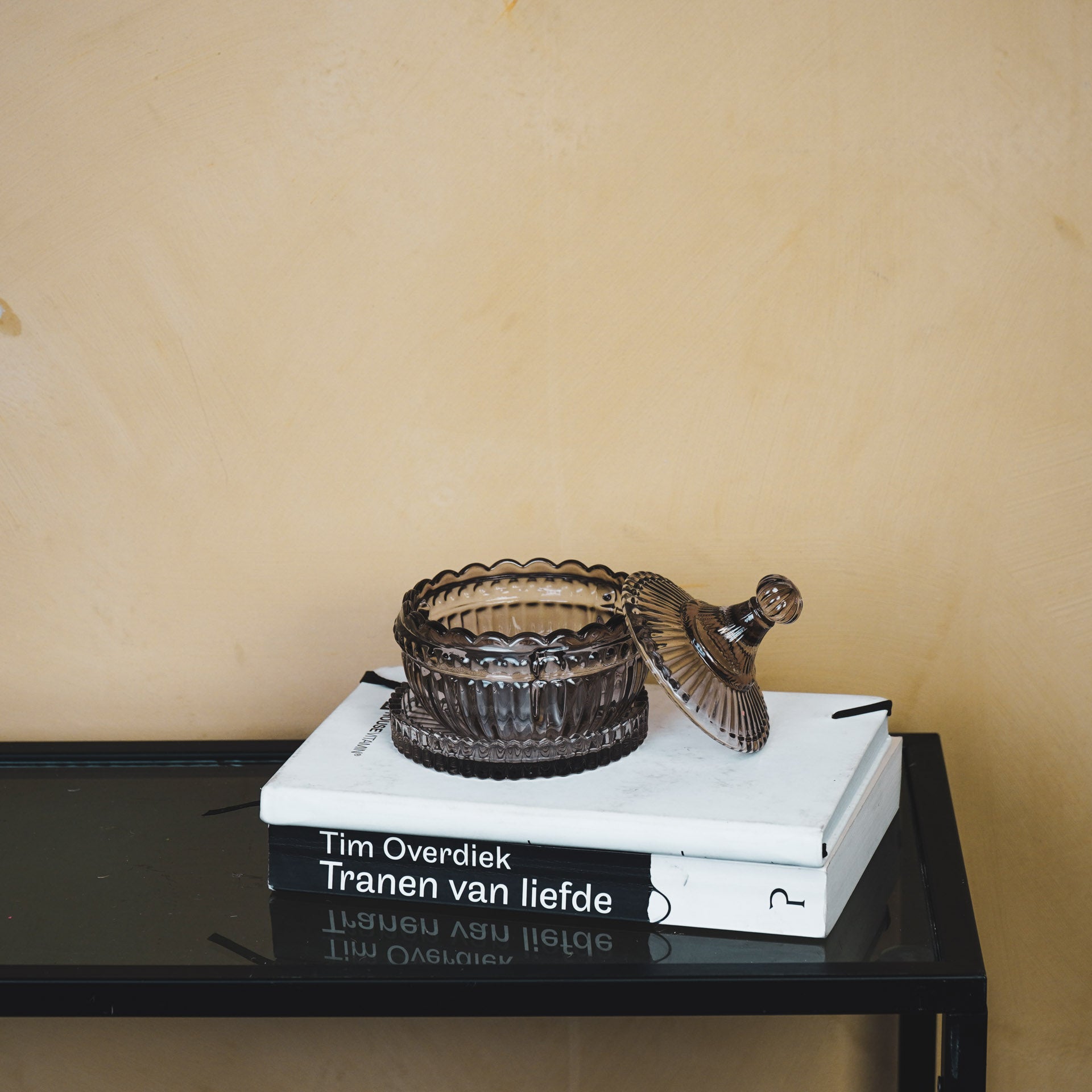 Sierpotje- Opbergpotje met deksel - Glas- Rookglas - 9,5x9,5cm