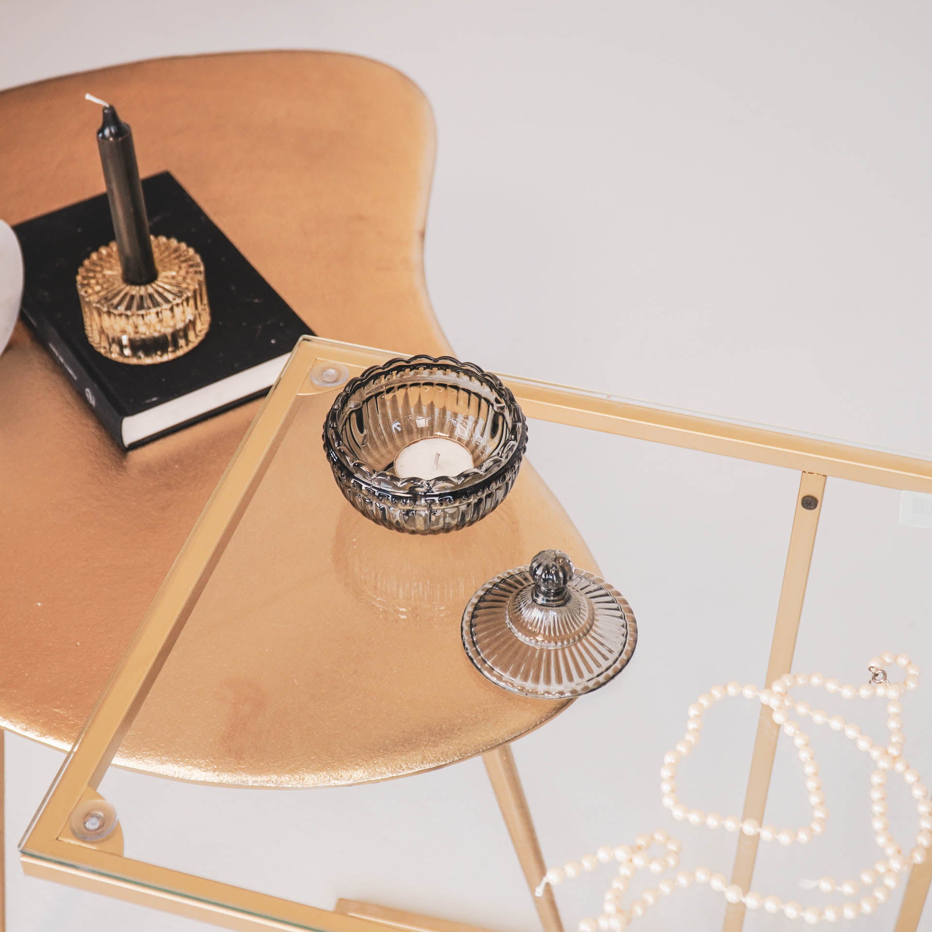 Sierpotje- Opbergpotje met deksel - Glas- Rookglas - 9,5x9,5cm