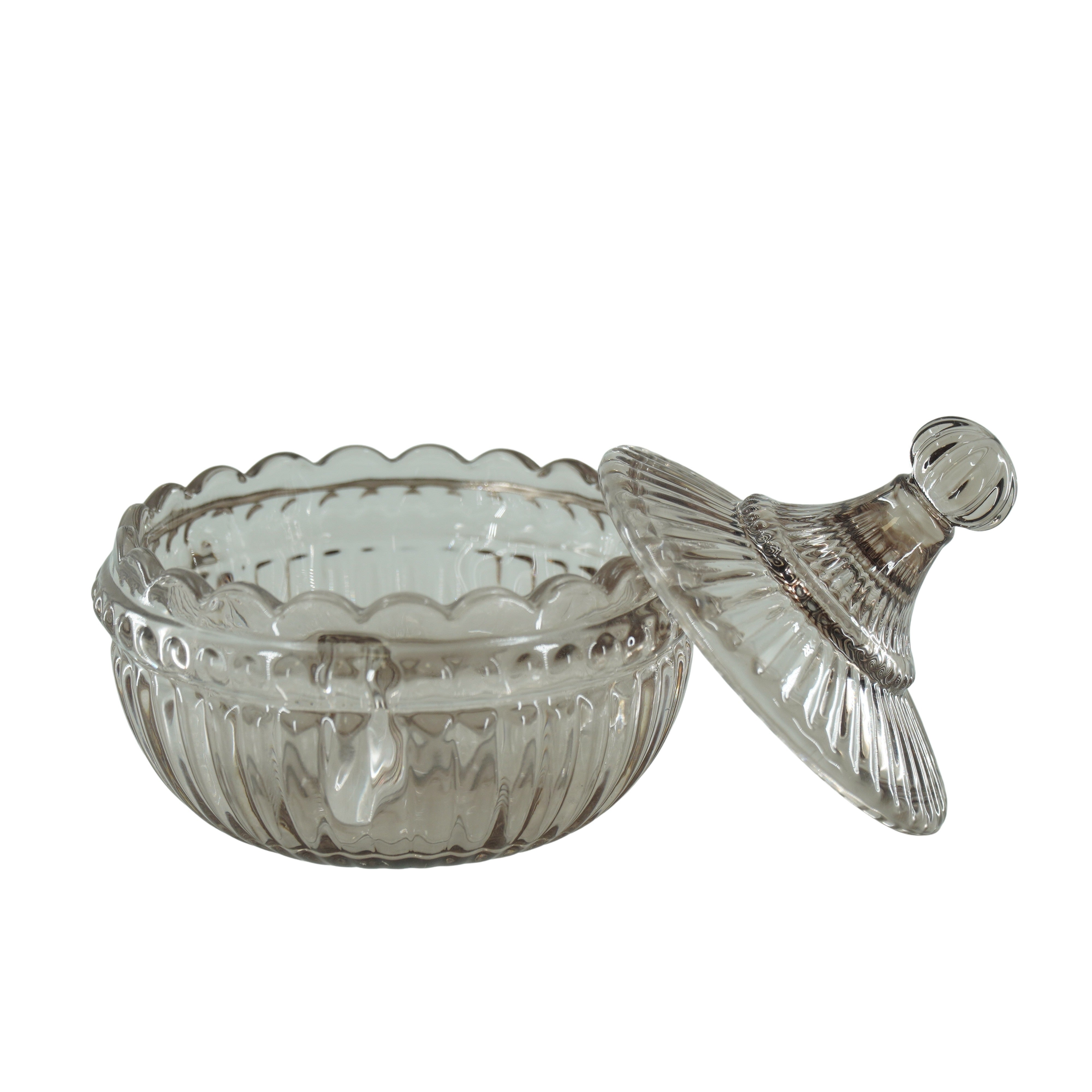 Sierpotje - Opbergpotje met deksel - Glas- Bruin - 9,5x9,5cm