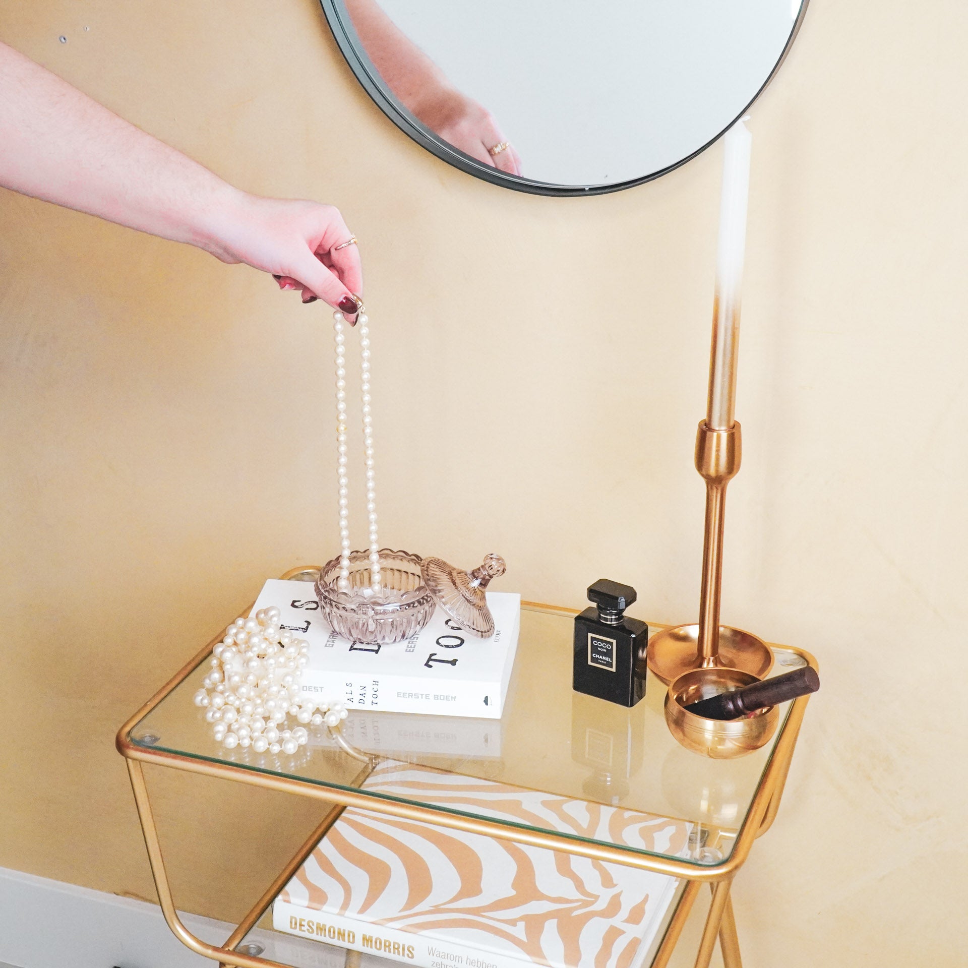 Sierpotje - Opbergpotje met deksel - Glas- Bruin - 9,5x9,5cm