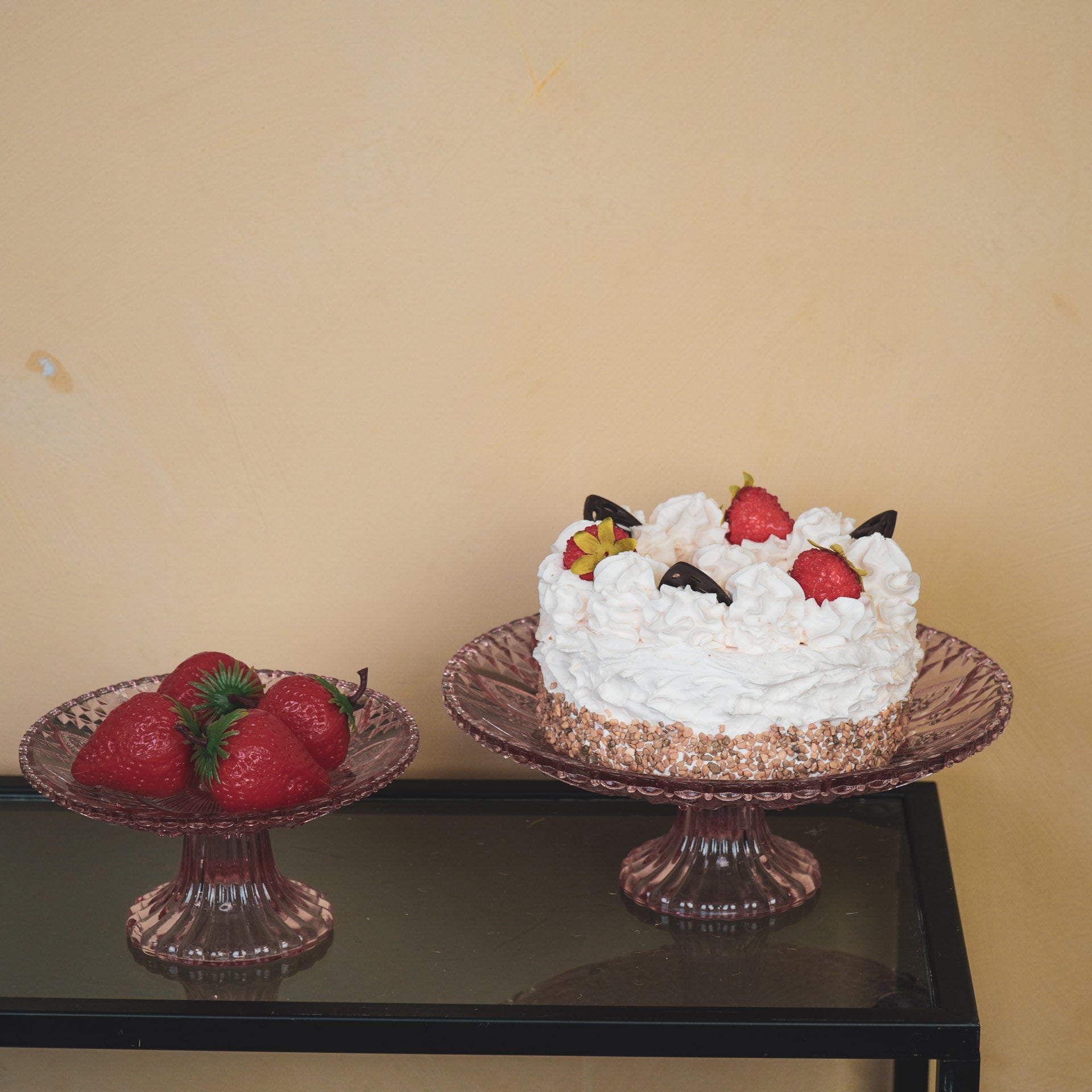 Servies- Taartplateau - Glas- Roze- 22,5x8 cm